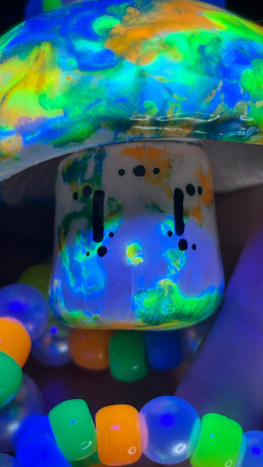 Blue/Yellow/Orange Neon Tie Dye Shroomie Stash Jar Necklace