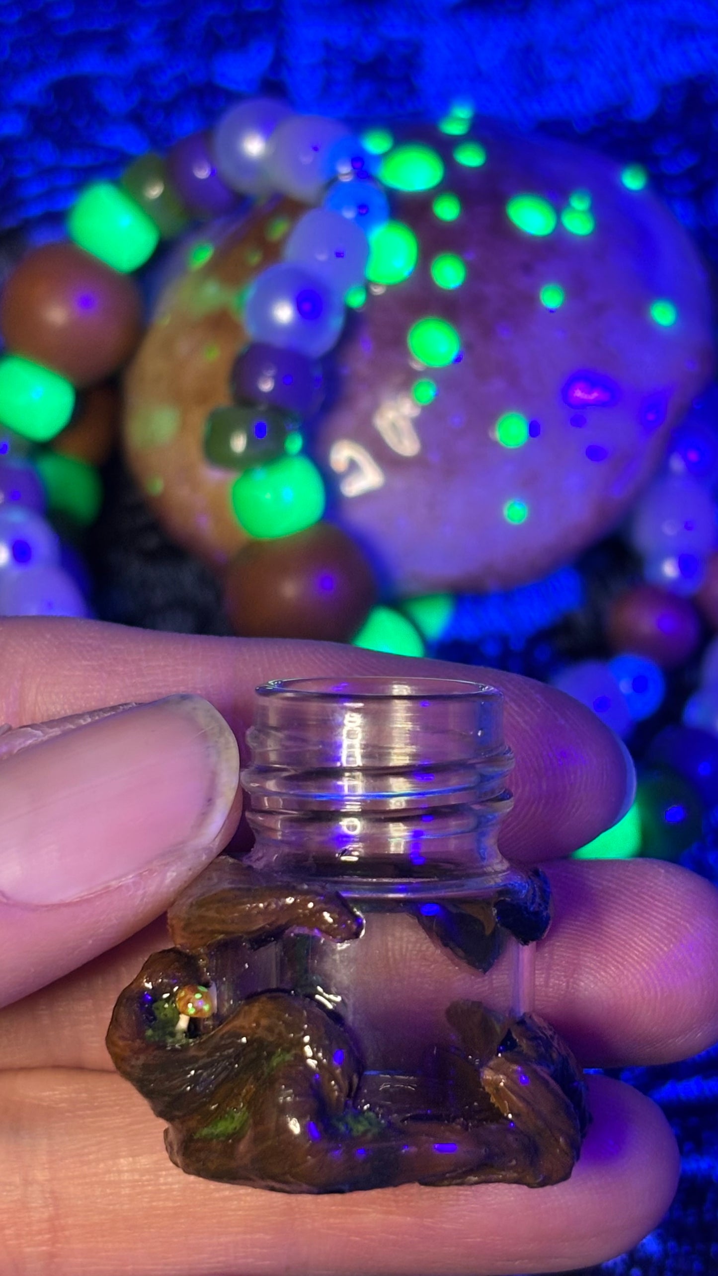 Brown And Green Spotted Mushroom Portal Stash Jar Necklace