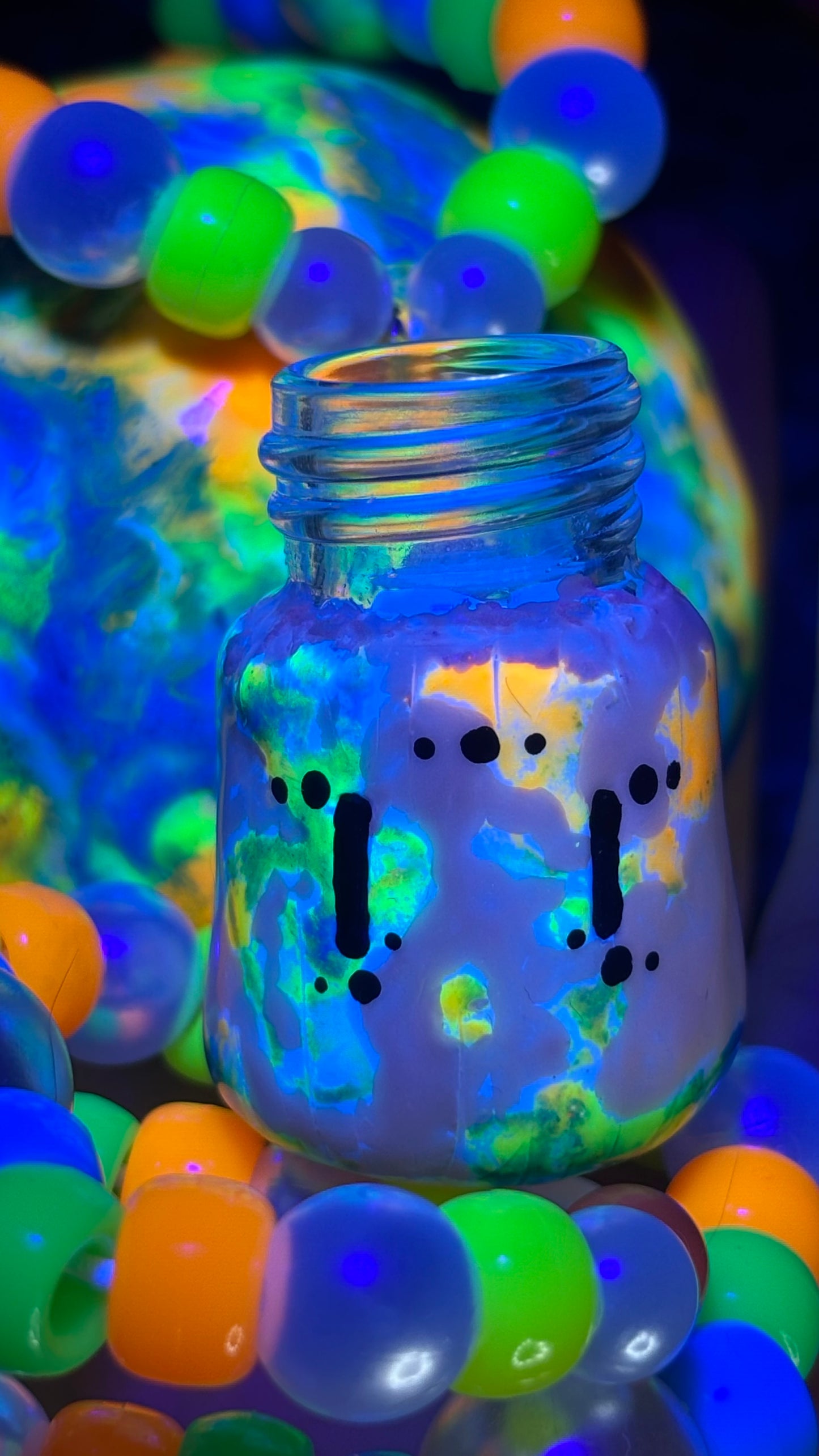 Blue/Yellow/Orange Neon Tie Dye Shroomie Stash Jar Necklace