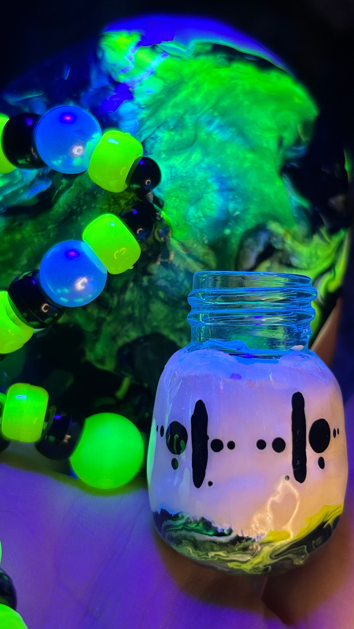 Black/Yellow Melted Shroomie Stash Jar Necklace