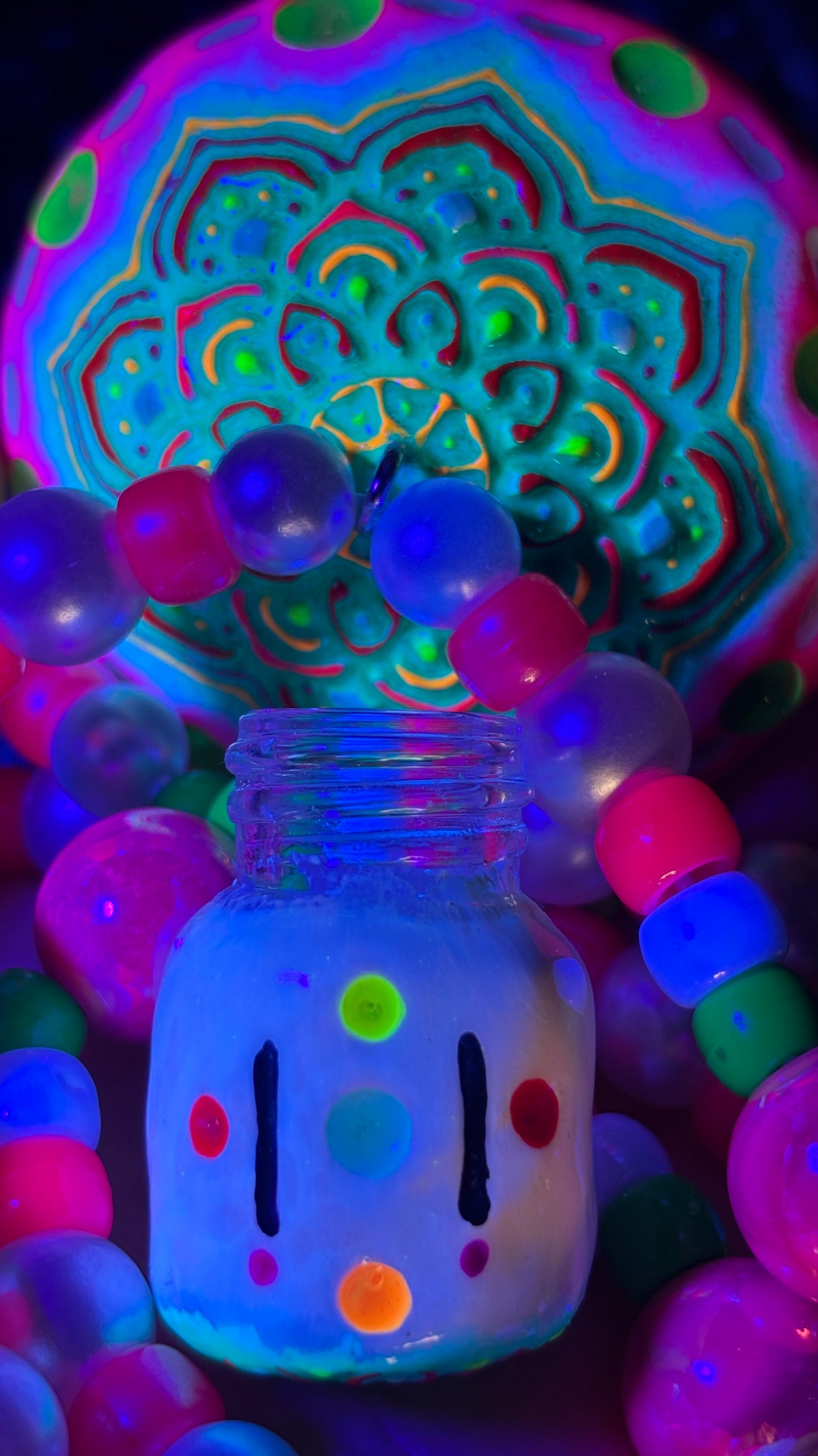 Green/Pink Flower Mandala Stash Jar Necklace