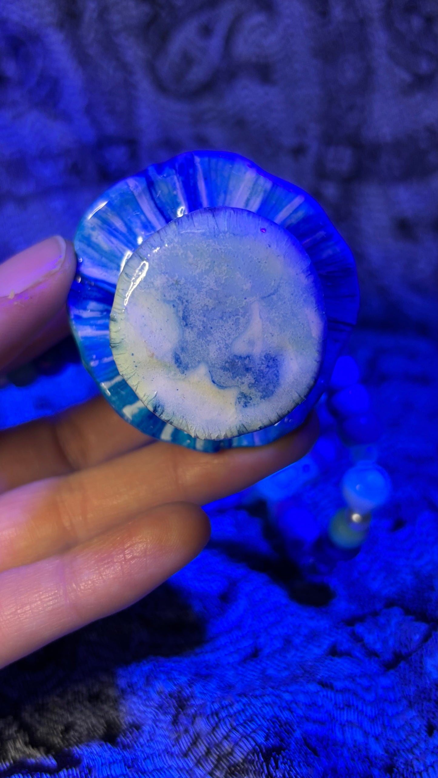 Blue/White Mushroom Stash Jar Necklace