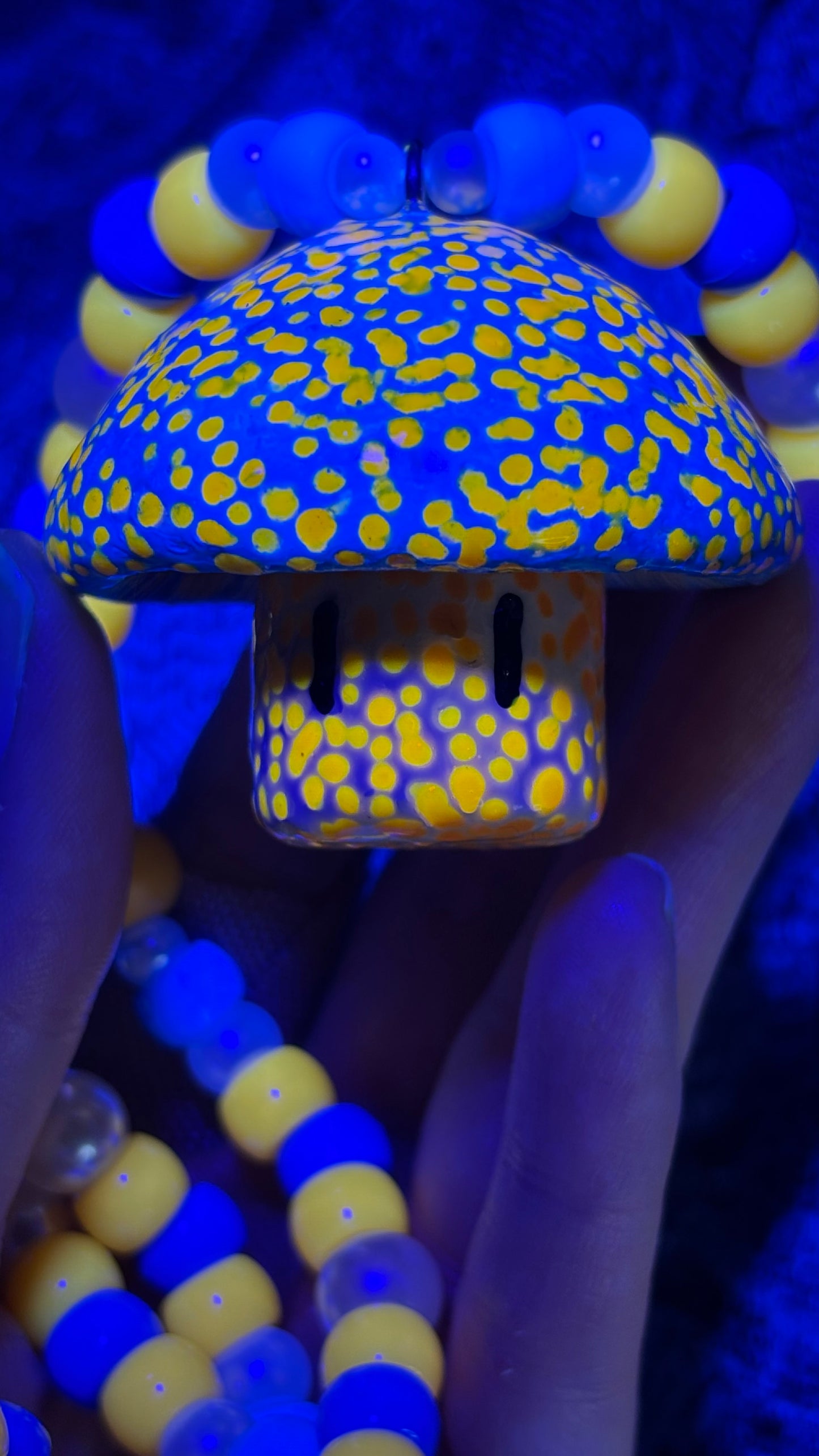 Blue Spotted Shroomie Stash Jar Necklace