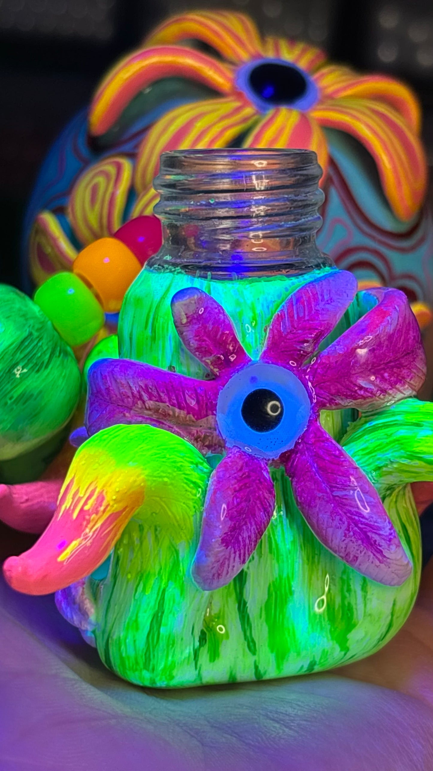 Flowers Of Power Shroomie Stash Jar Necklace (+Custom Clay Beads)