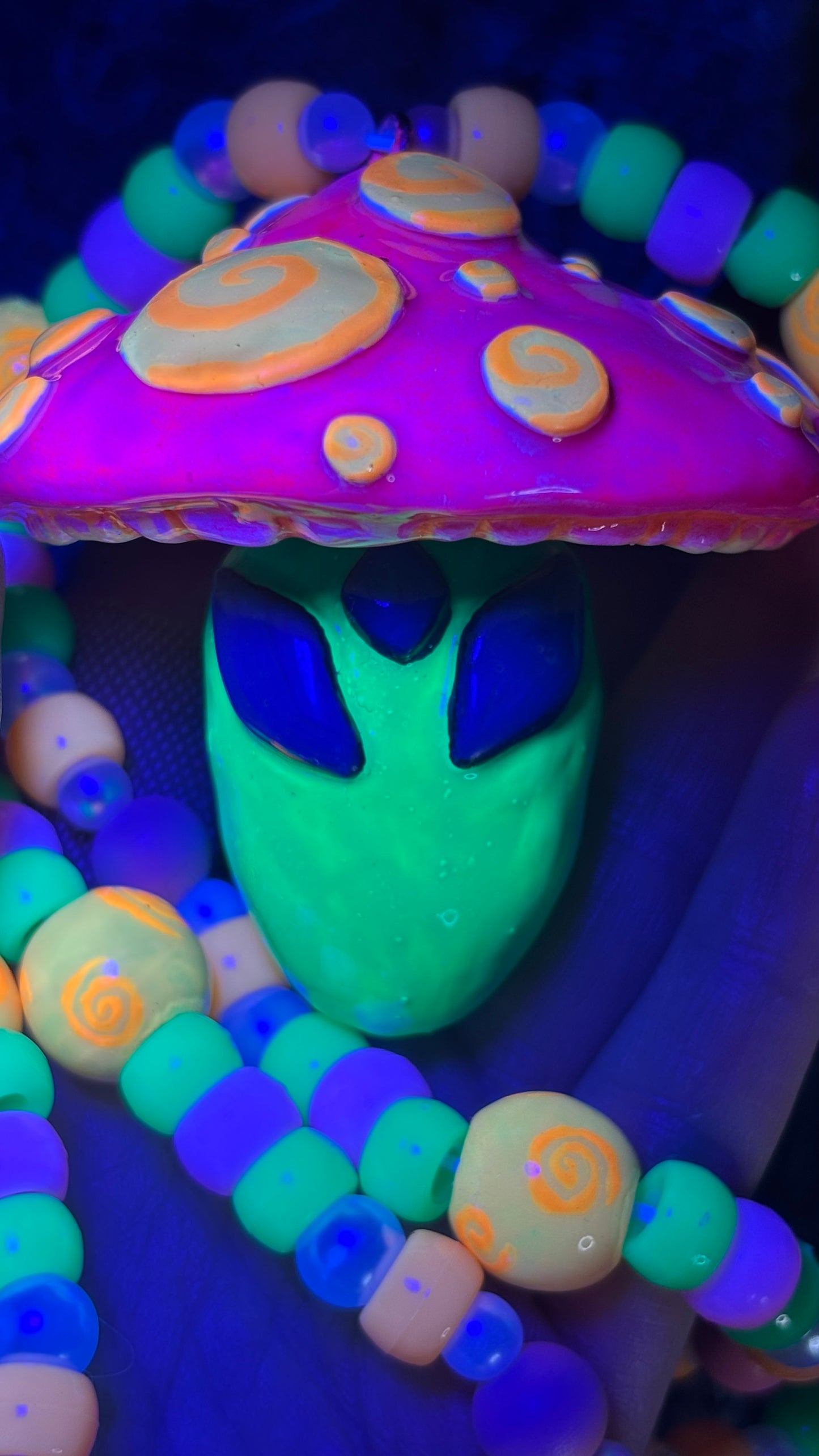 Swirly Alien Shroomie Stash Jar Necklace (+Custom Beads)
