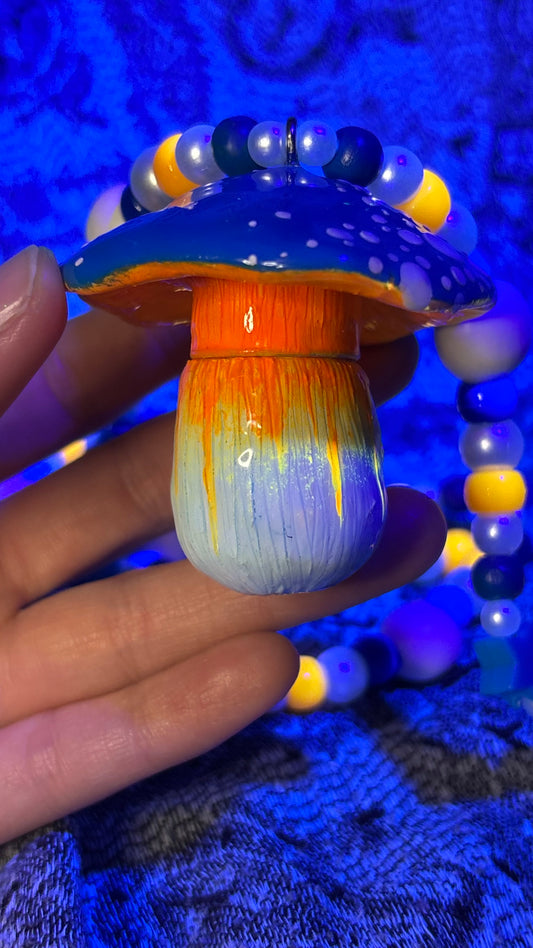 Blue/Orange Mushroom Stash Jar Necklace