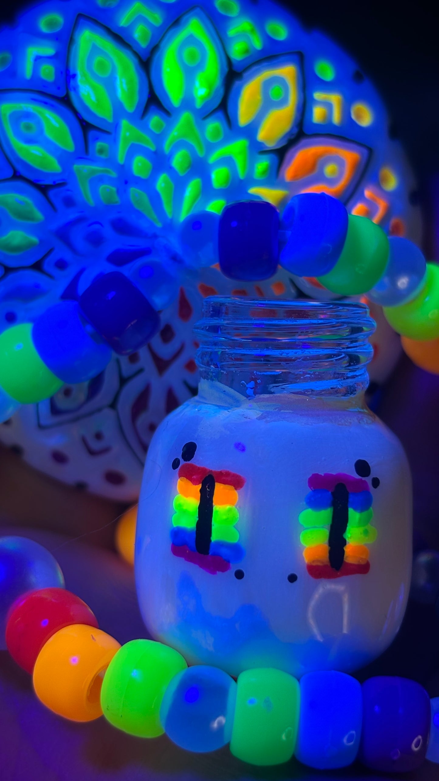 Striped Rainbow Mandala Shroomie Stash Jar Necklace