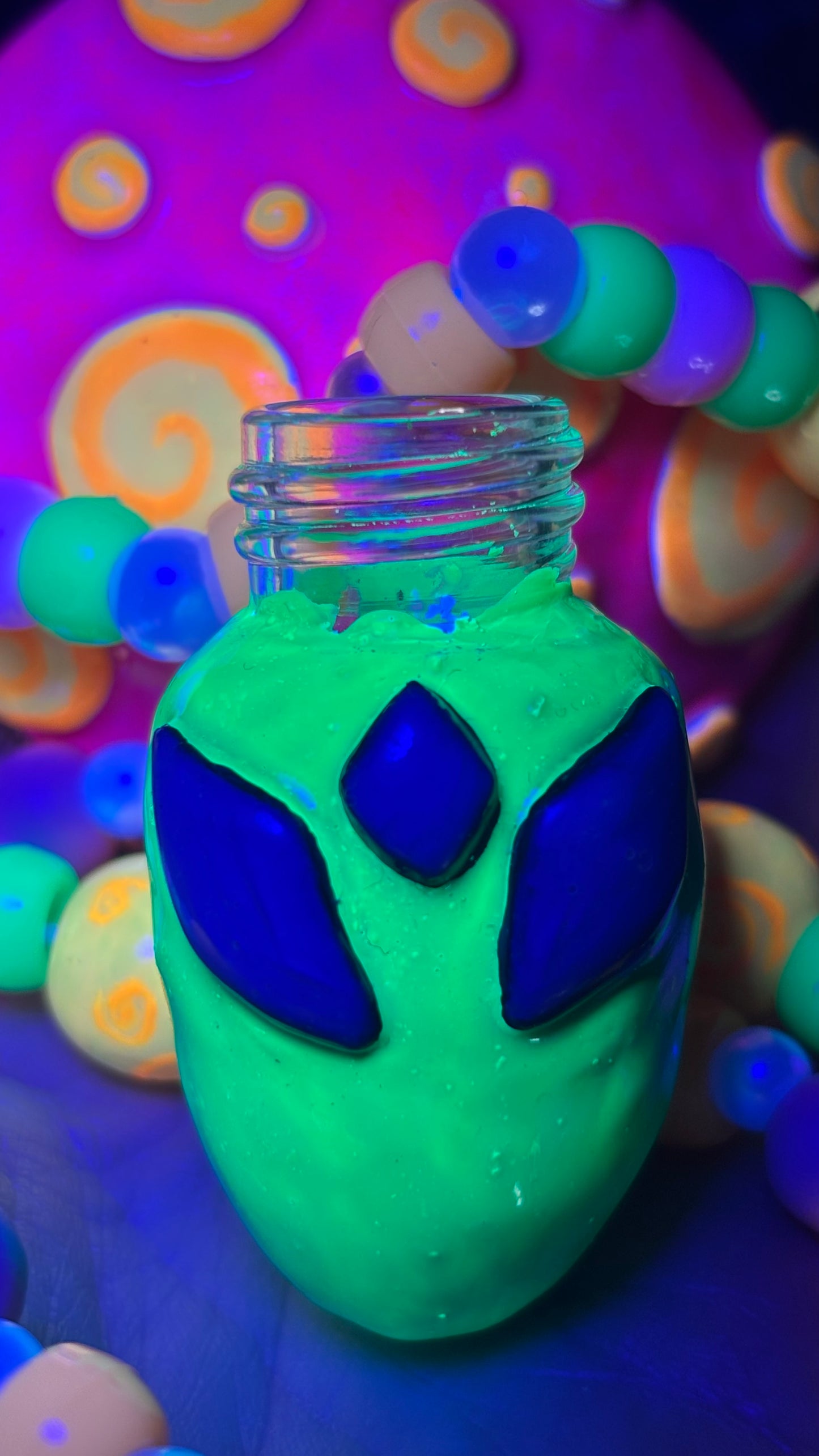 Swirly Alien Shroomie Stash Jar Necklace (+Custom Beads)