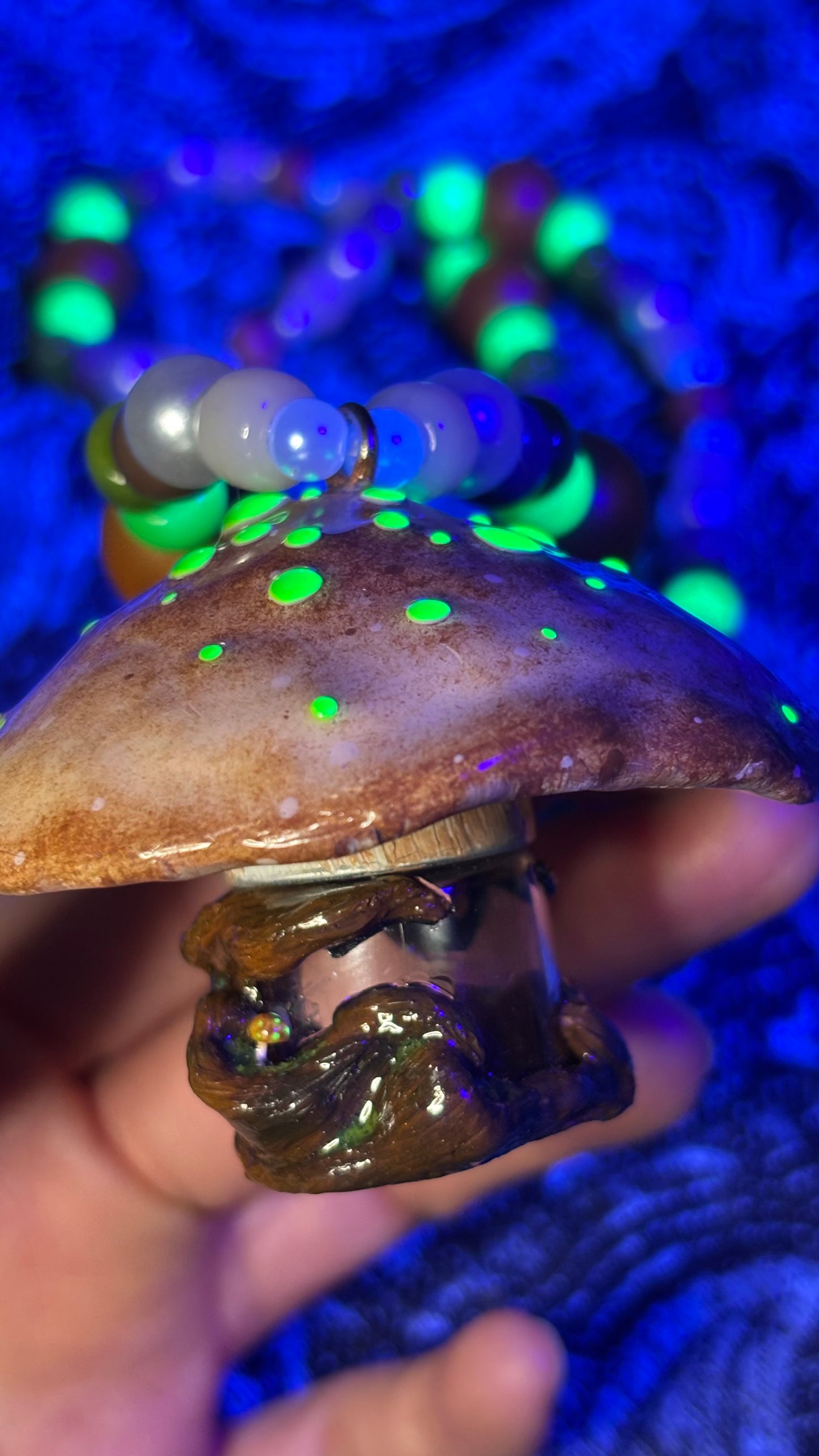 Brown And Green Spotted Mushroom Portal Stash Jar Necklace