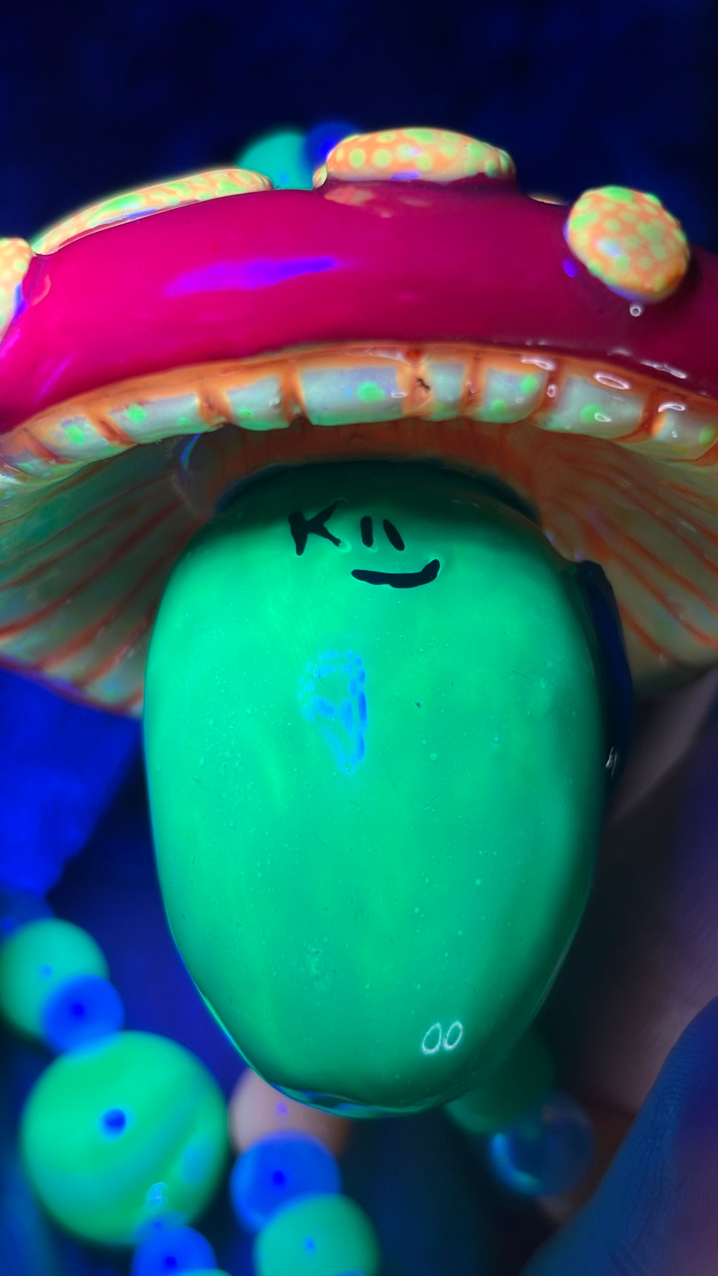 Spotted Alien Shroomie Stash Jar Necklace (+Custom Beads)