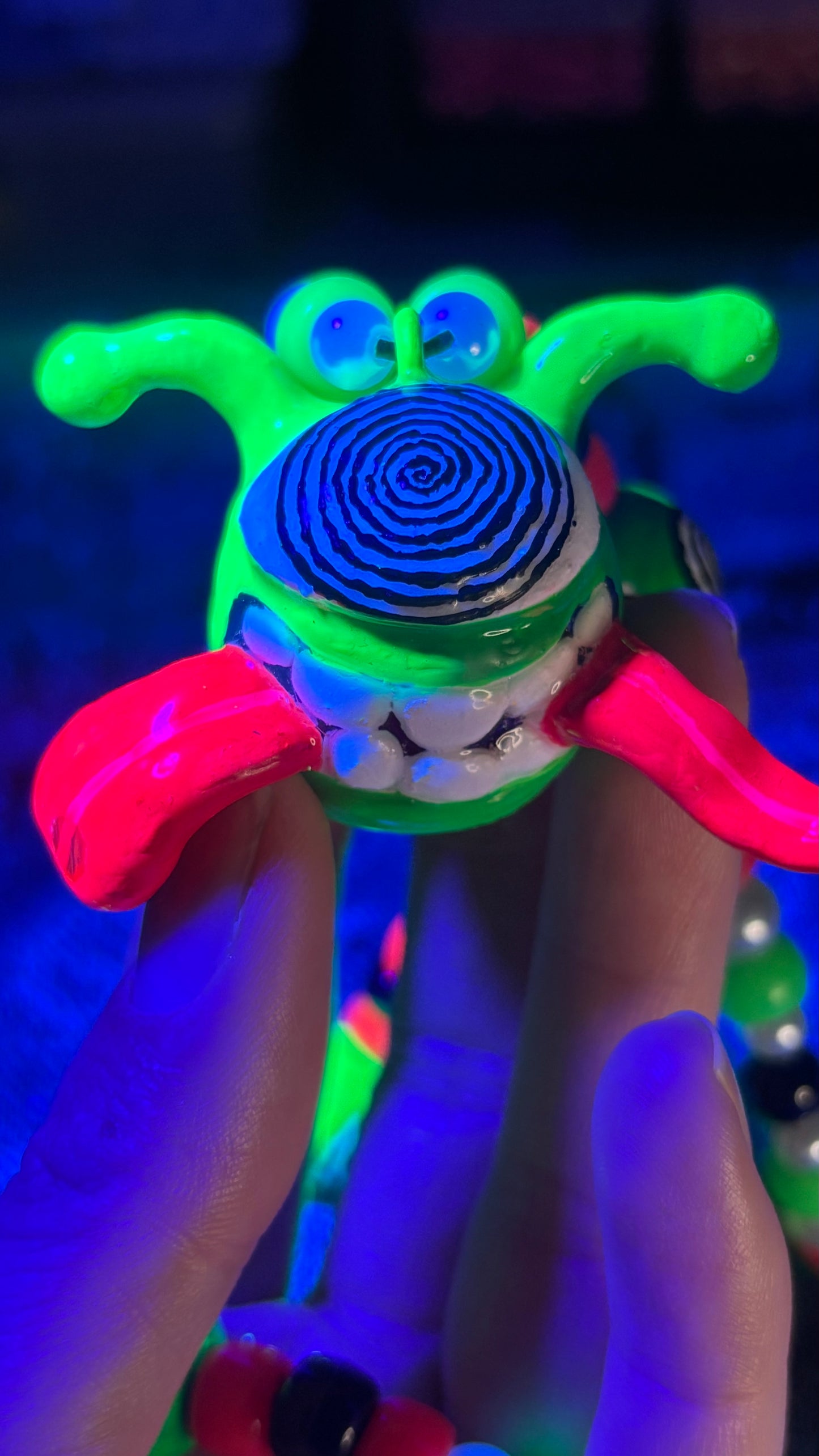 Neon Green Cyclops Duckie Stash Jar Necklace (Mini Magnet in Tongue +Custom Beads)