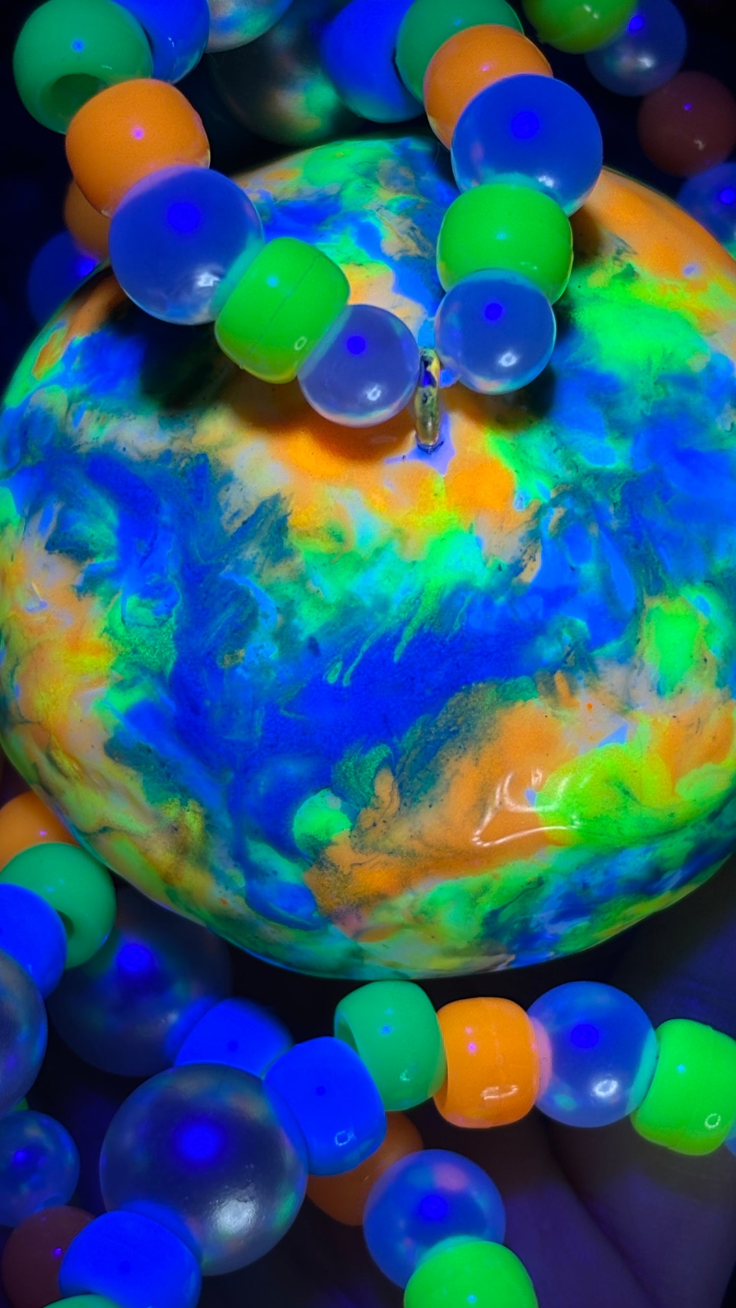 Blue/Yellow/Orange Neon Tie Dye Shroomie Stash Jar Necklace