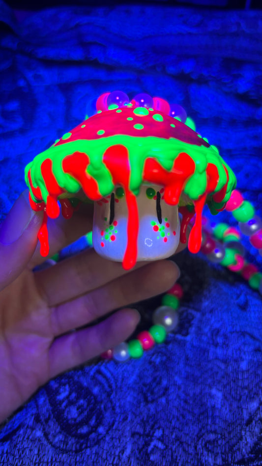 Holographic Neon Drip Shroomie Stash Jar Necklace