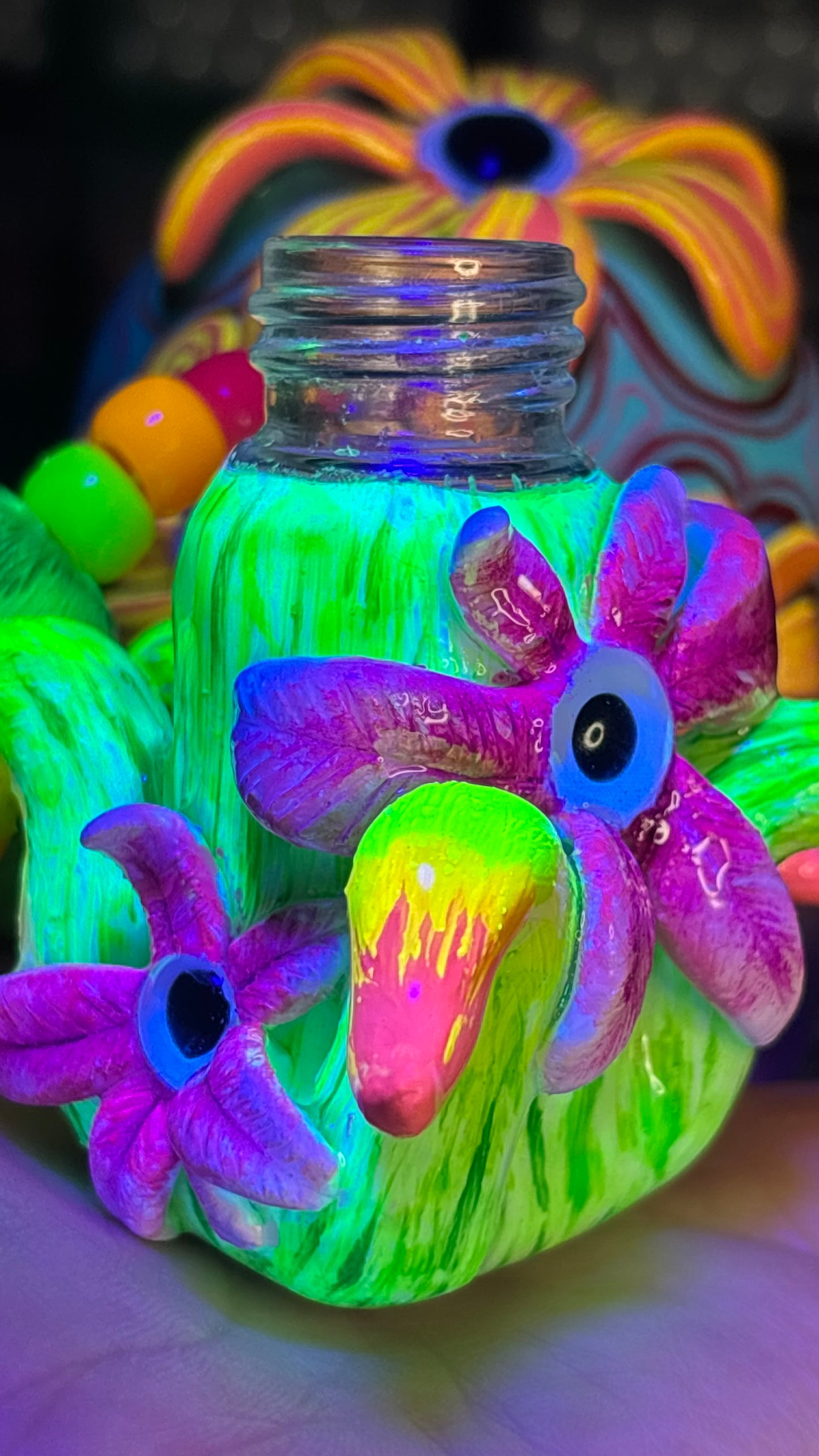 Flowers Of Power Shroomie Stash Jar Necklace (+Custom Clay Beads)