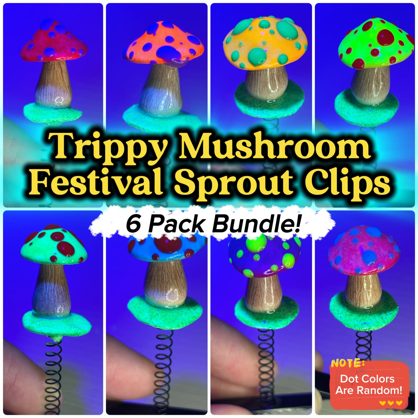Trippy Mushroom Sprout Clips (6 Pack Mystery Rainbow 🌈 Bundle!)