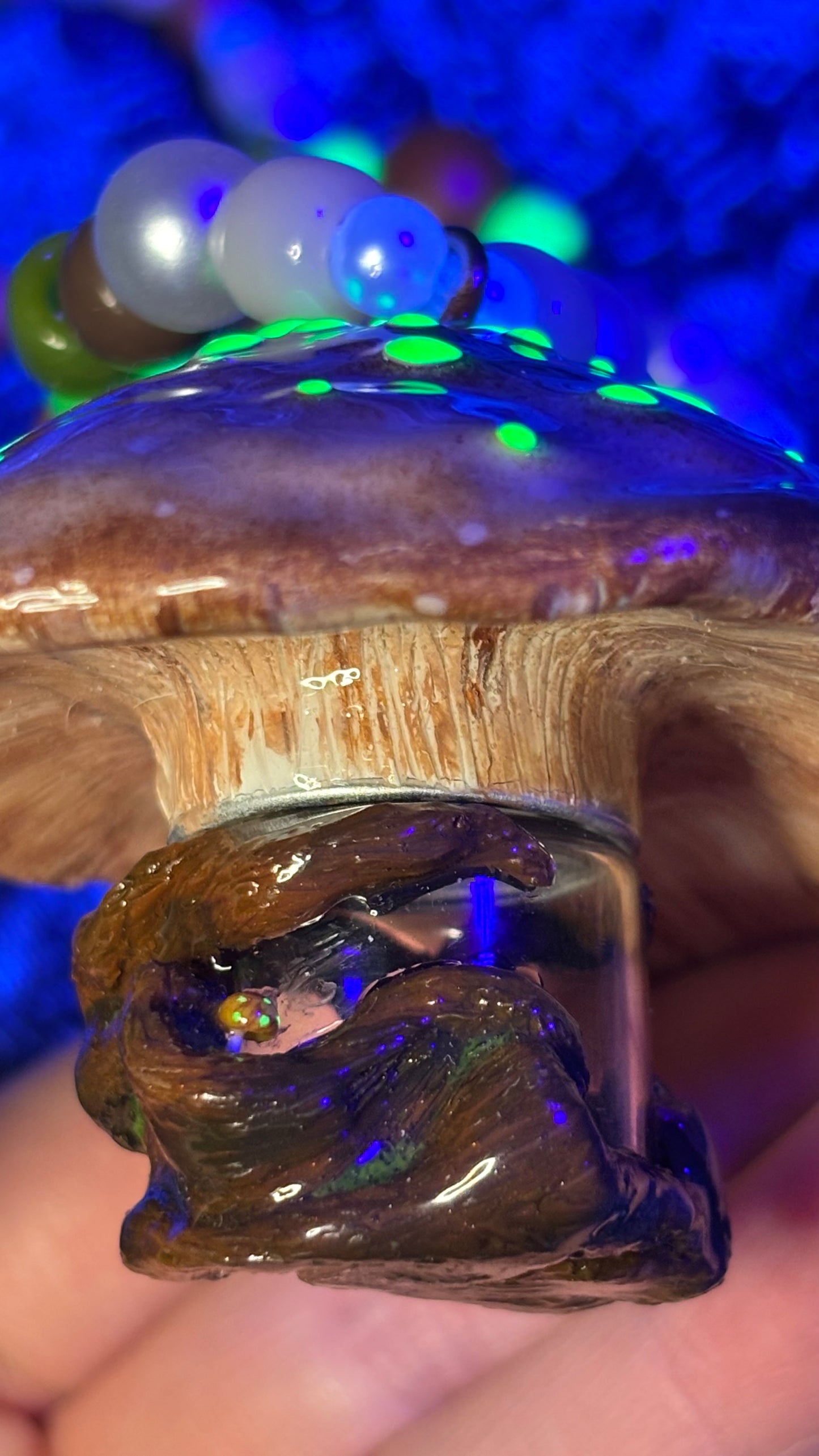 Brown And Green Spotted Mushroom Portal Stash Jar Necklace