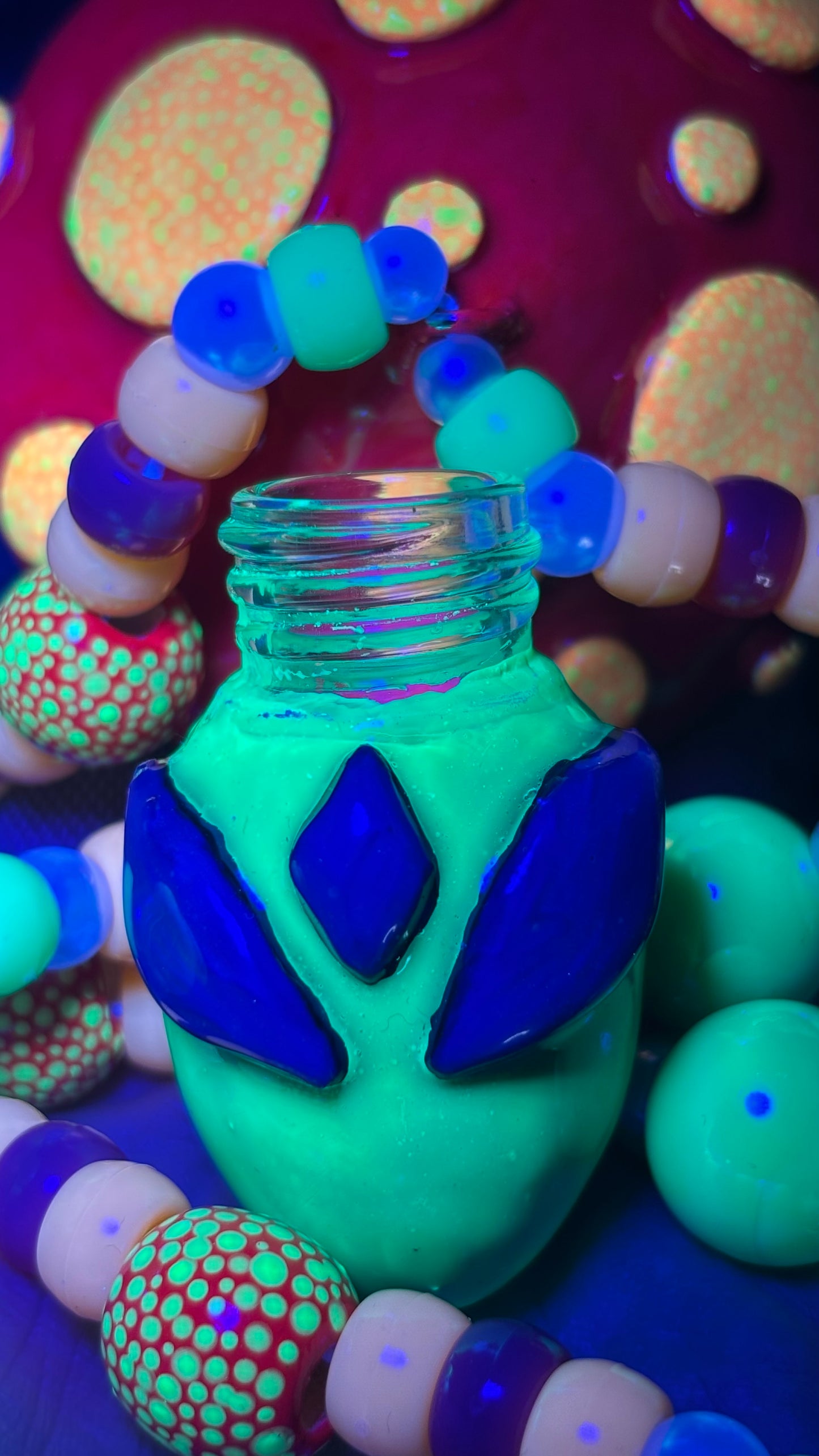 Spotted Alien Shroomie Stash Jar Necklace (+Custom Beads)