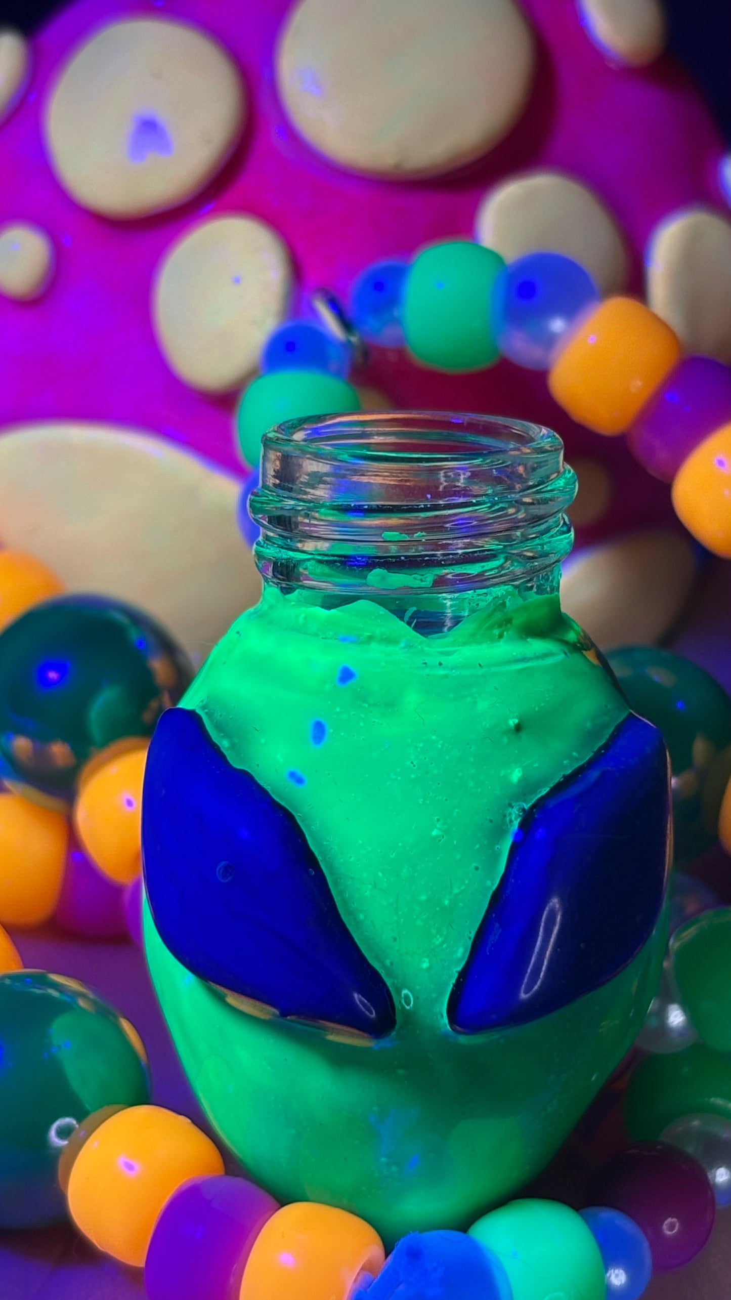 Neon Pink Alien Shroomie Stash Jar Necklace