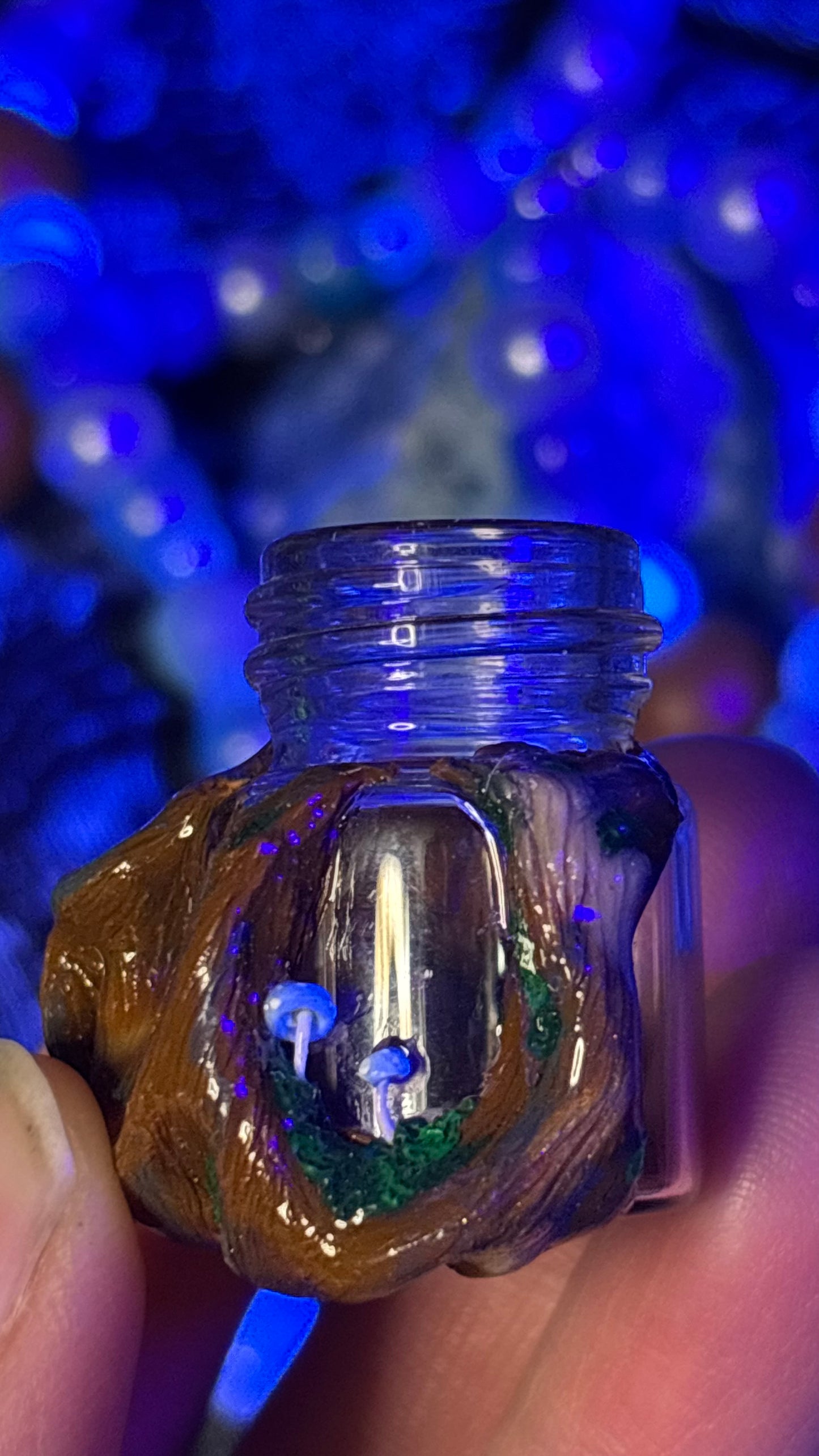 Pale Blue Mushroom Portal Stash Jar Necklace