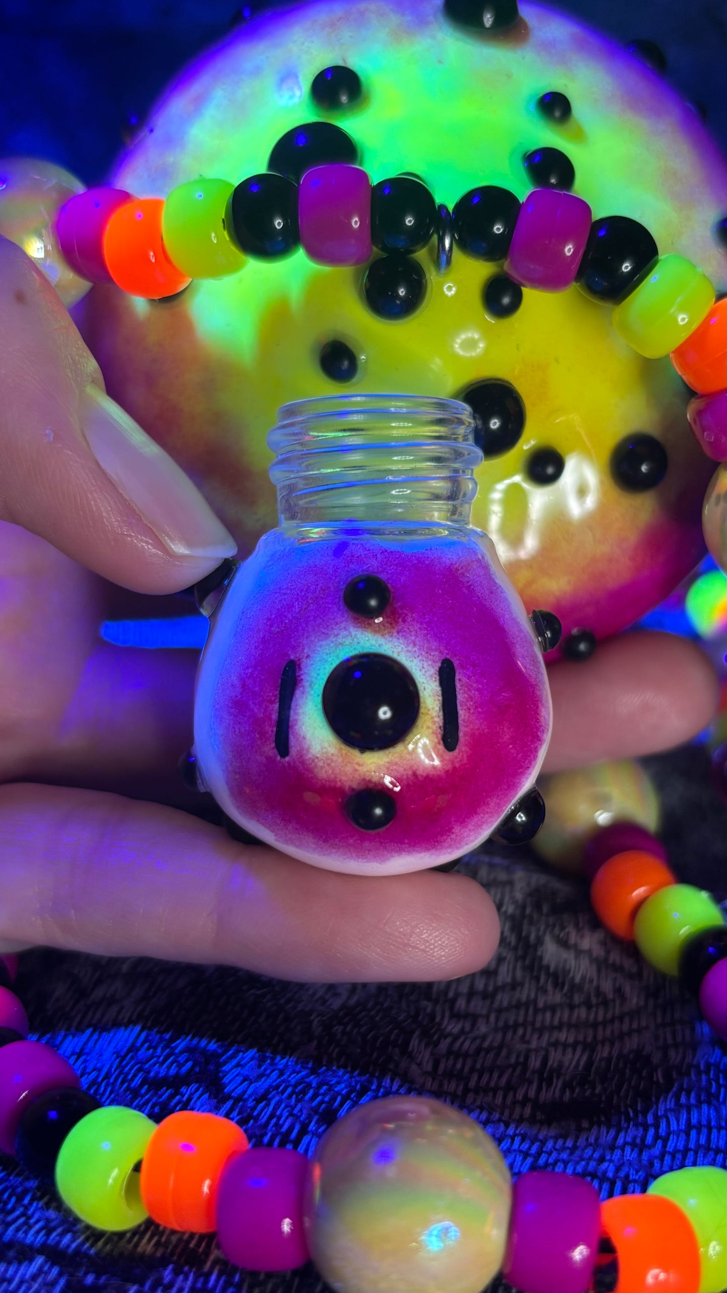 Black Spotted Shroomie Stash Jar Necklace (Color Changing Dots!)