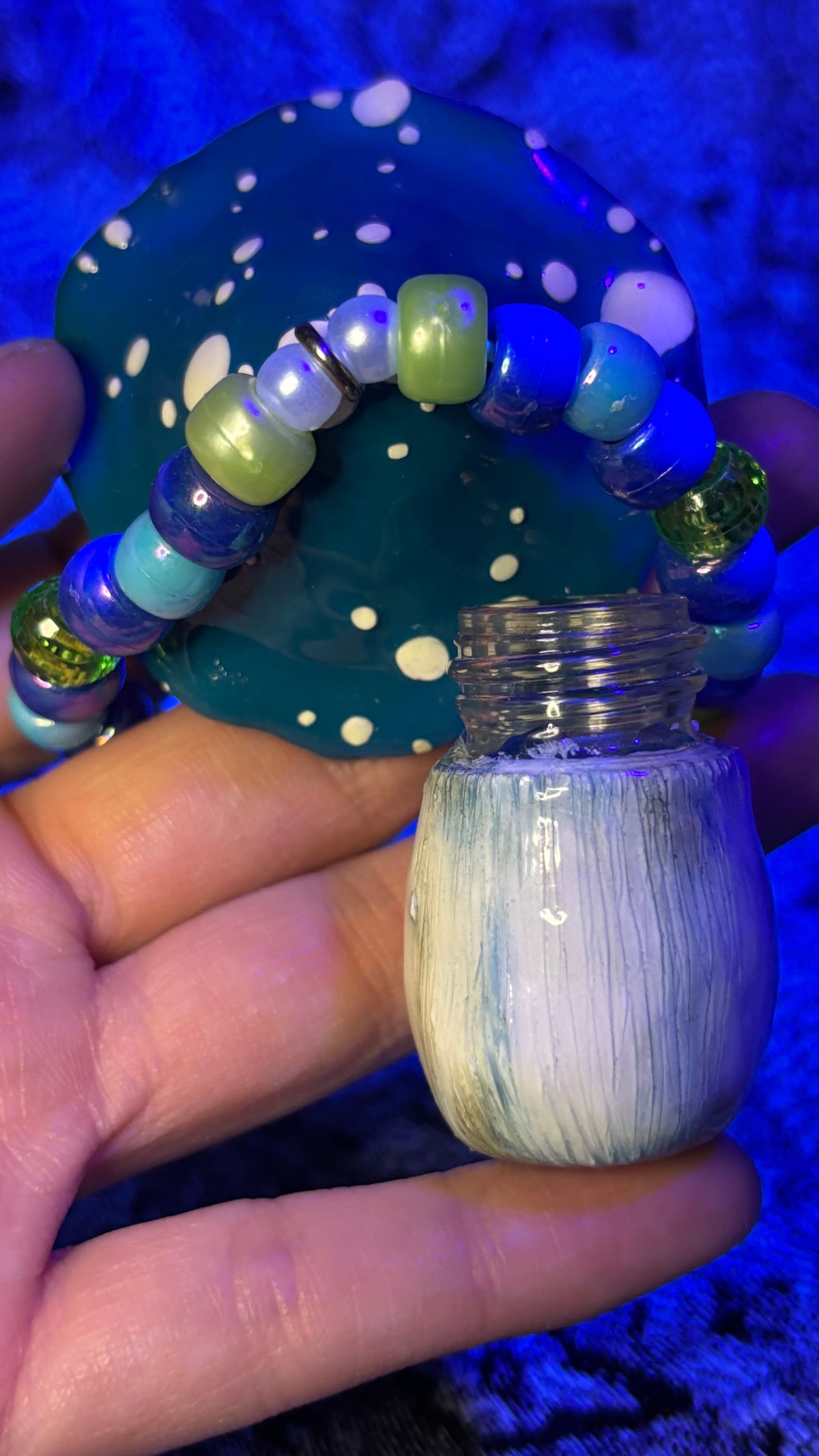 Blue/Green Mushroom Stash Jar Necklace
