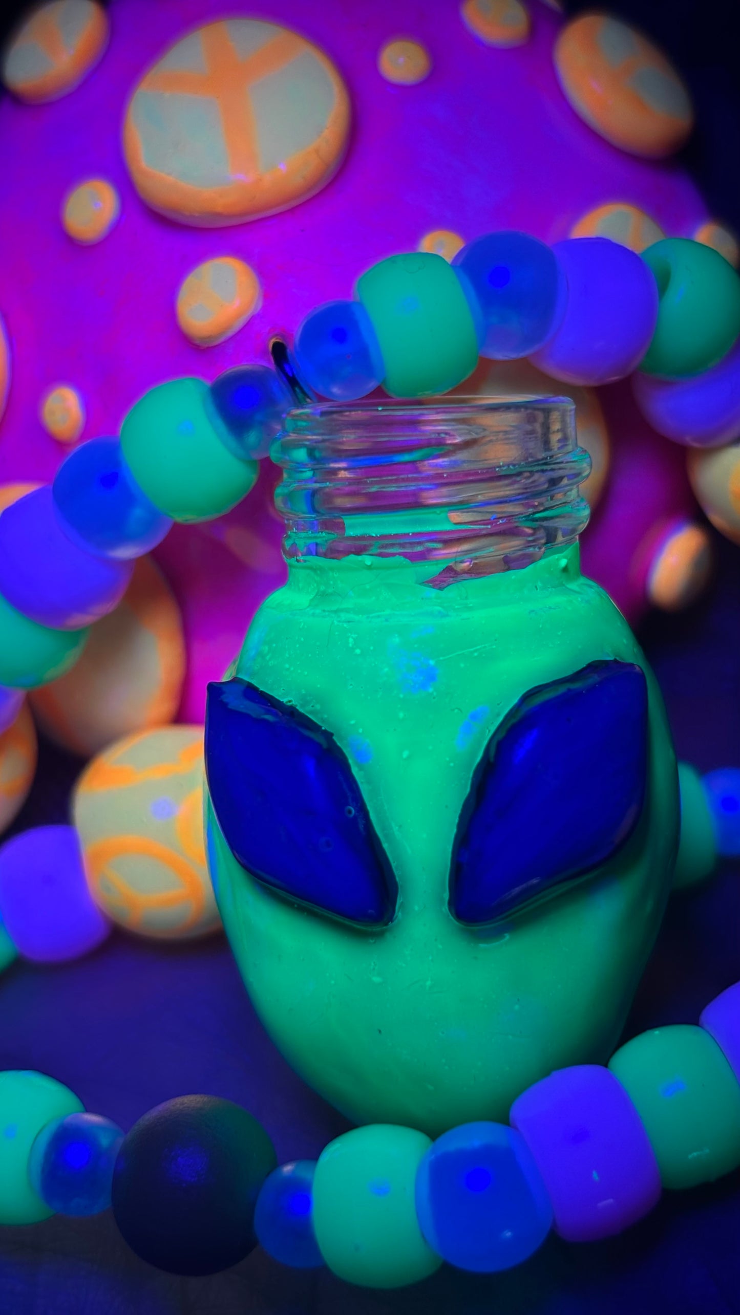 Peaceful Alien Shroomie Stash Jar Necklace (+Custom Beads)