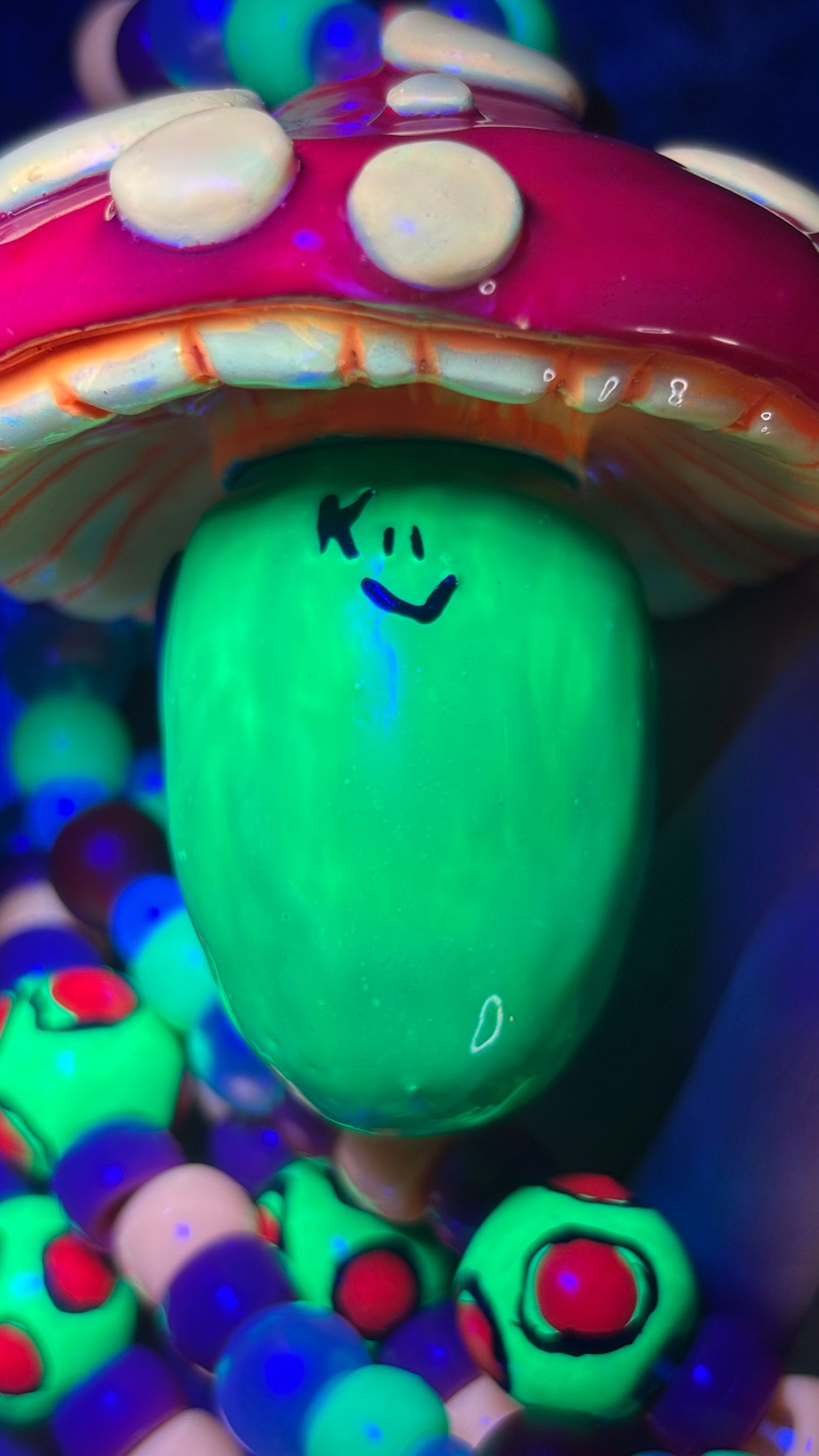 Red Cap Alien Shroomie Stash Jar Necklace (+Custom Beads)