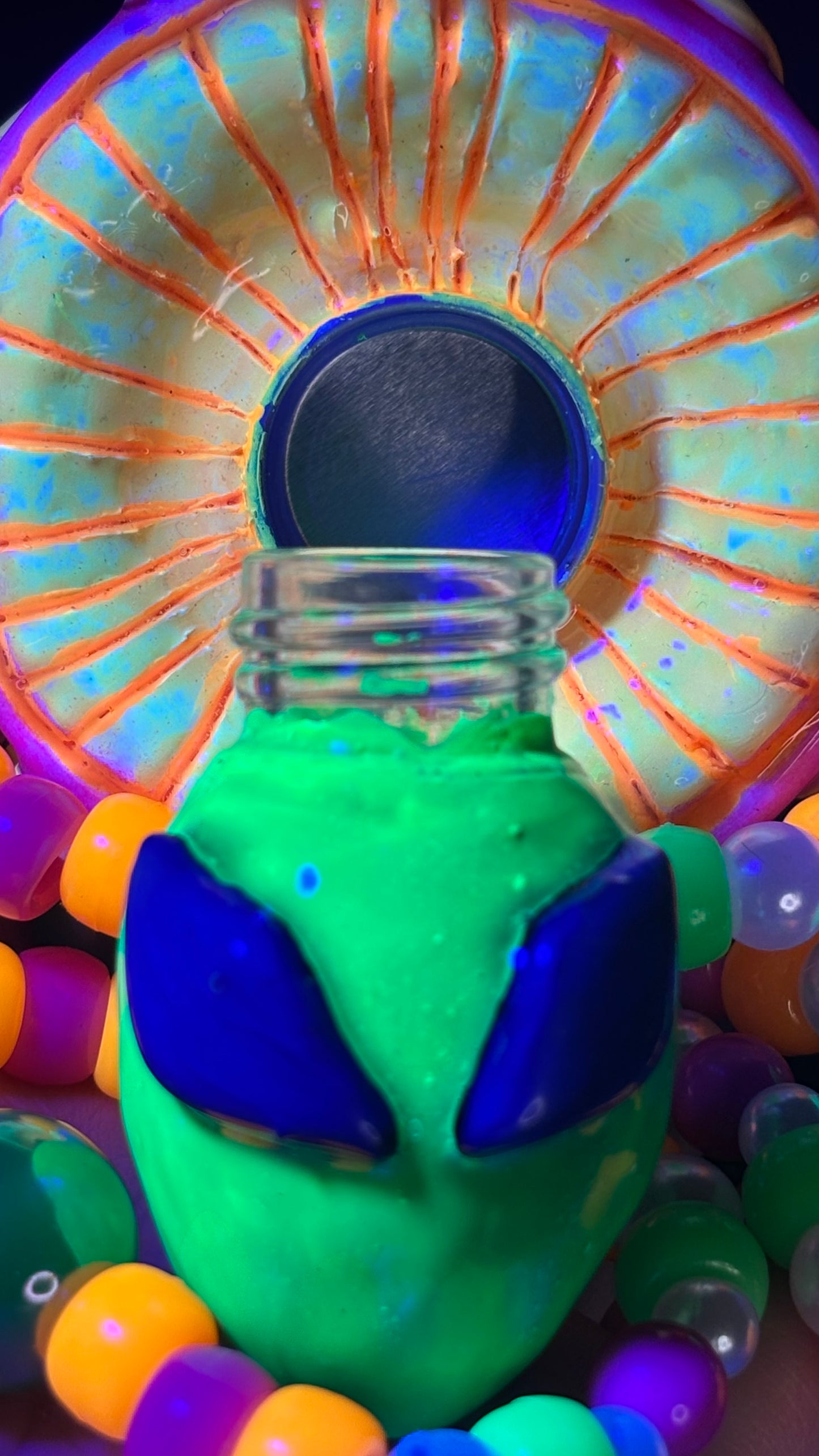 Neon Pink Alien Shroomie Stash Jar Necklace