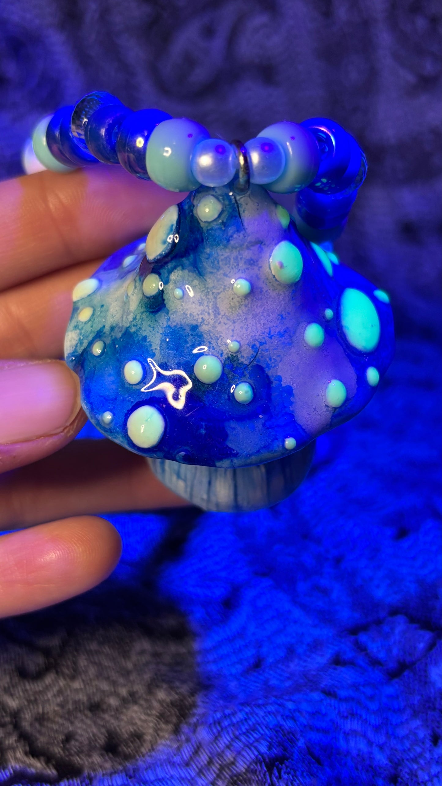 Blue/White Mushroom Stash Jar Necklace