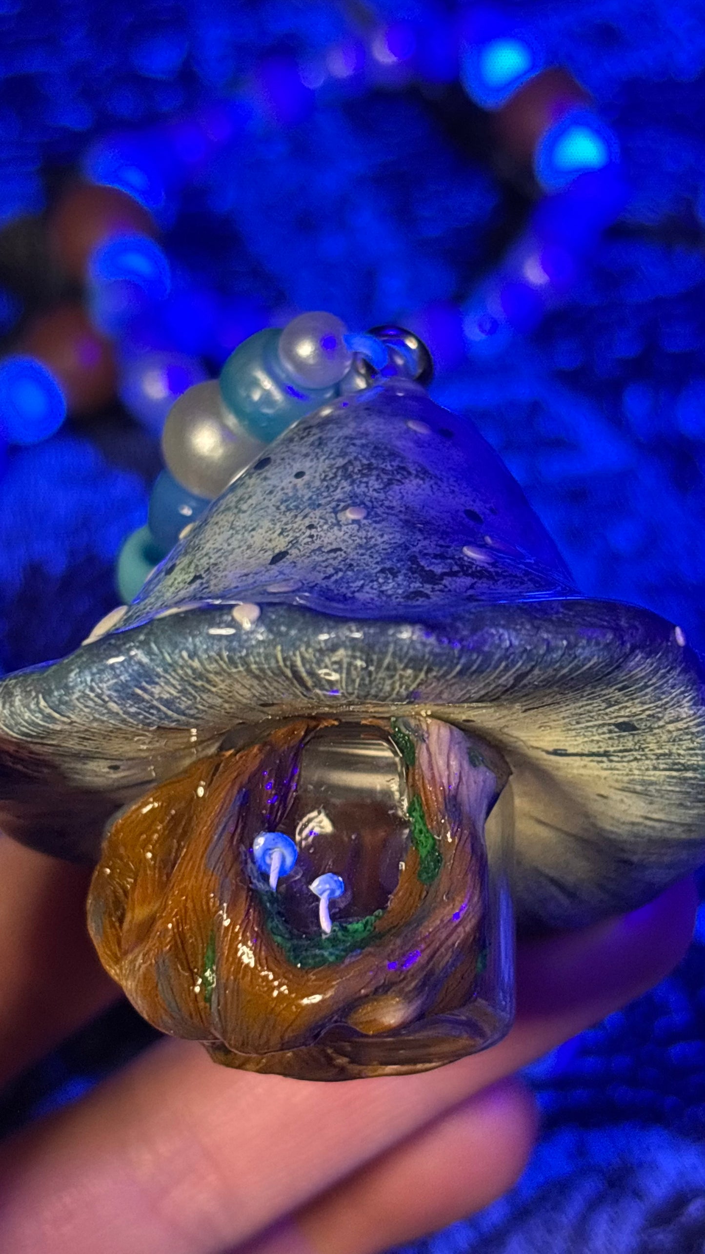 Pale Blue Mushroom Portal Stash Jar Necklace