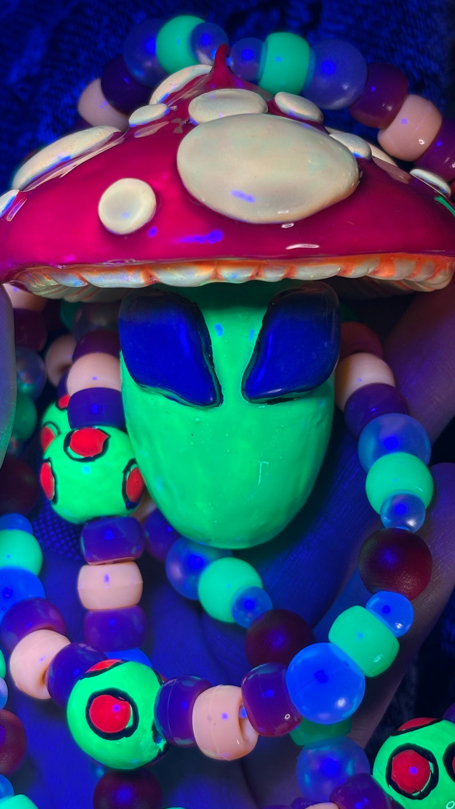 Red Cap Alien Shroomie Stash Jar Necklace (+Custom Beads)
