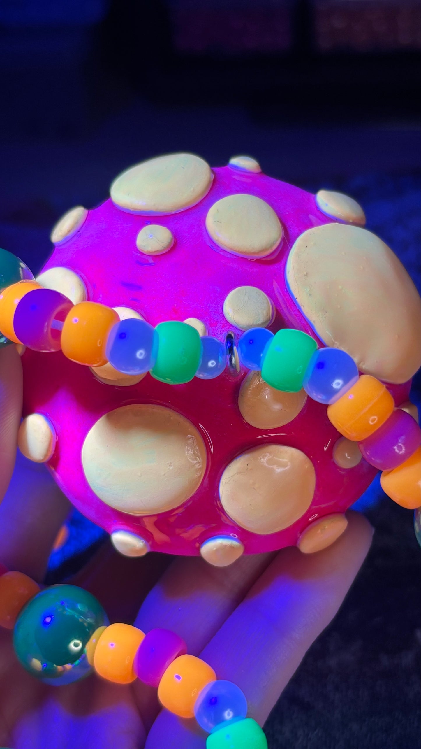 Neon Pink Alien Shroomie Stash Jar Necklace