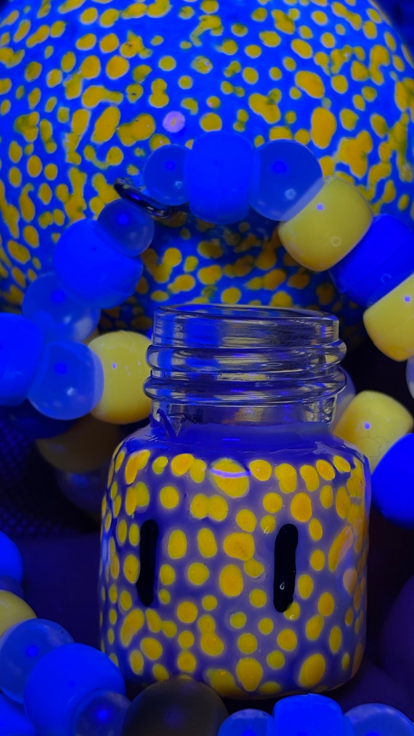 Blue Spotted Shroomie Stash Jar Necklace