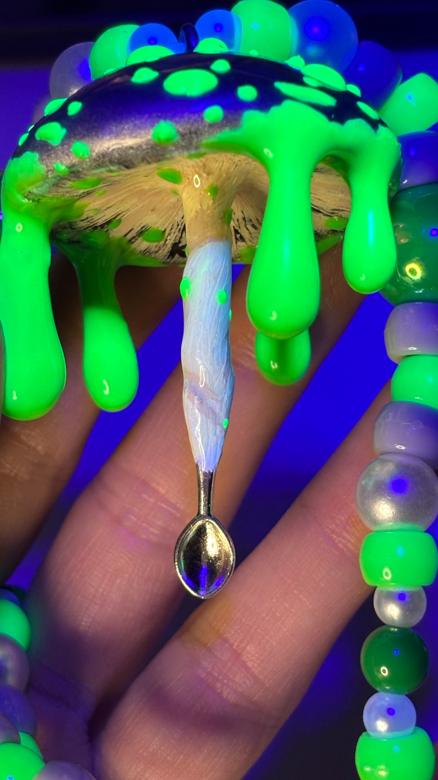 Holographic Neon Drip Mini Mushroom Spoon Necklace