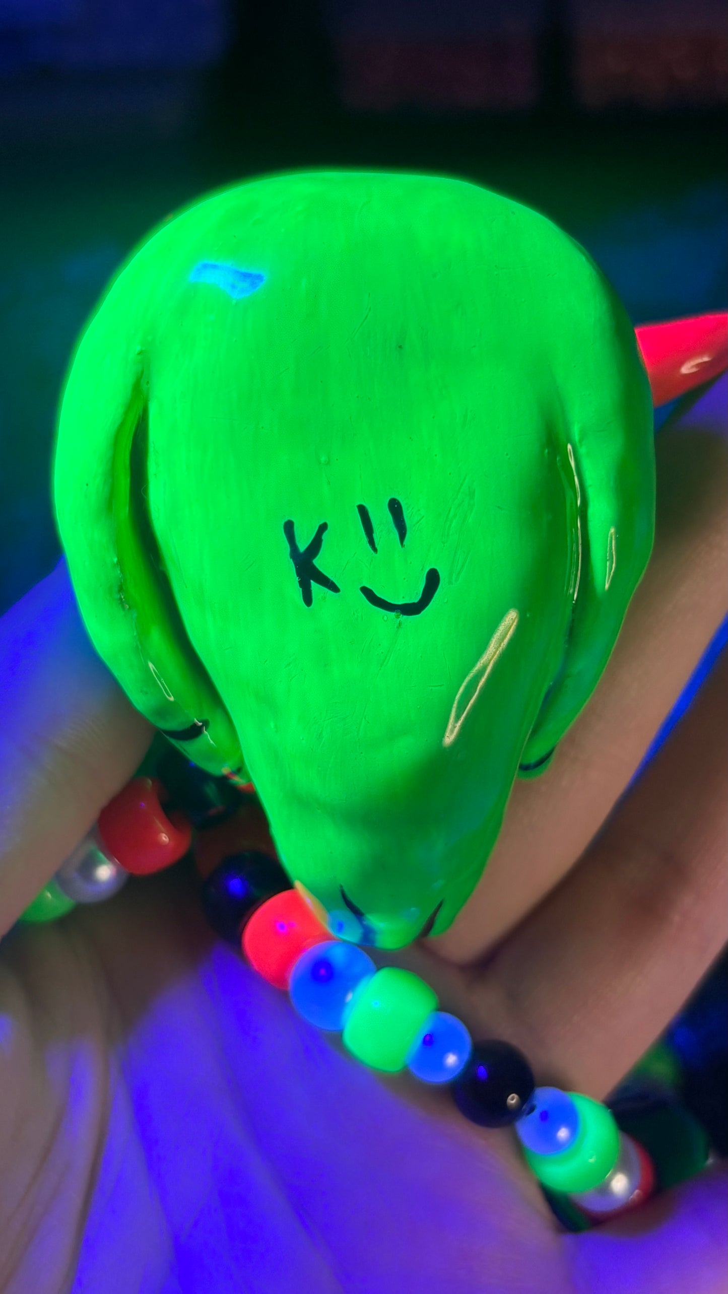 Neon Green Cyclops Duckie Stash Jar Necklace (Mini Magnet in Tongue +Custom Beads)