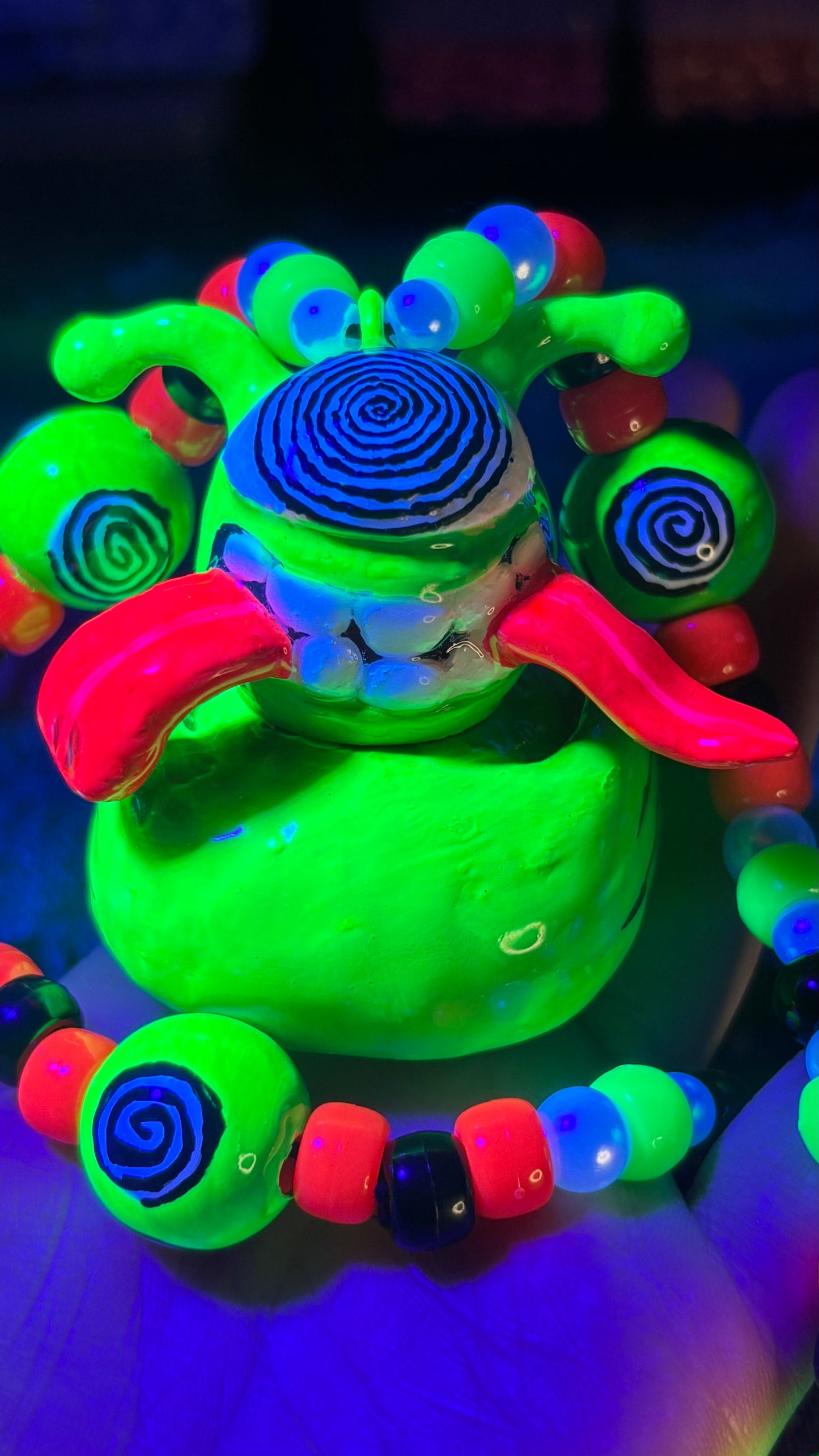 Neon Green Cyclops Duckie Stash Jar Necklace (Mini Magnet in Tongue +Custom Beads)