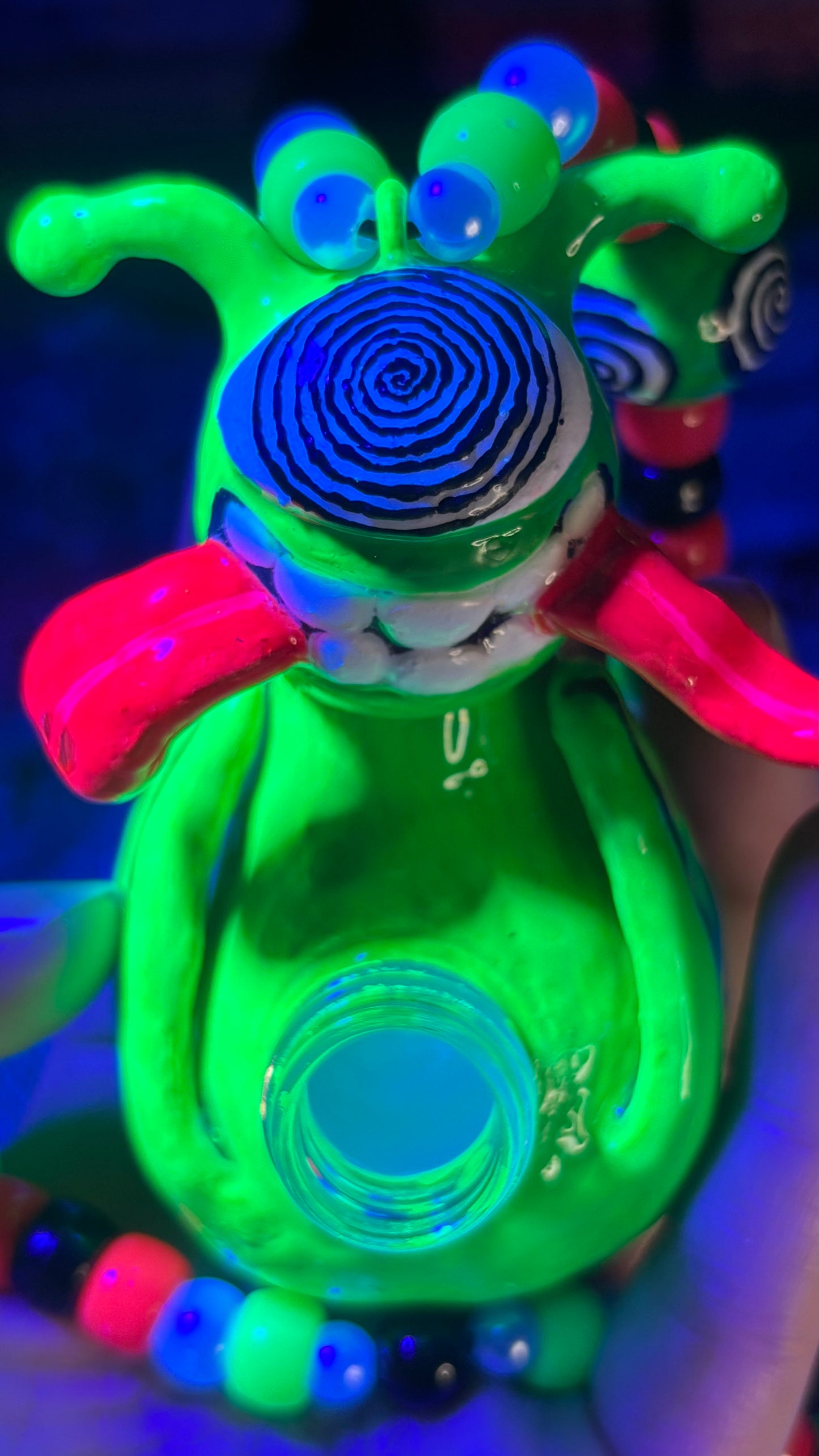 Neon Green Cyclops Duckie Stash Jar Necklace (Mini Magnet in Tongue +Custom Beads)