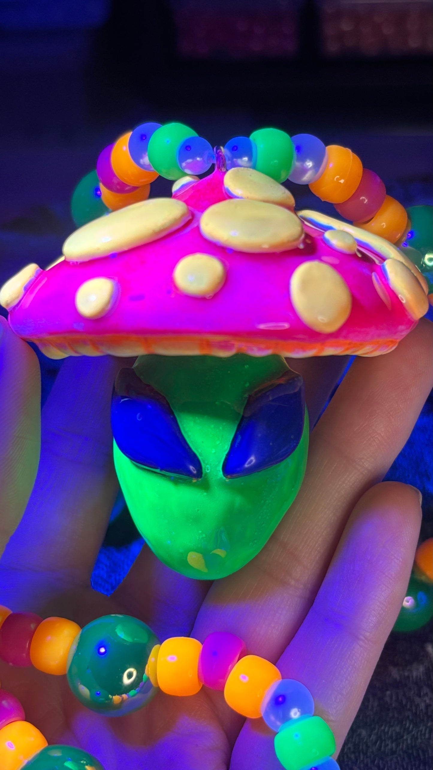 Neon Pink Alien Shroomie Stash Jar Necklace