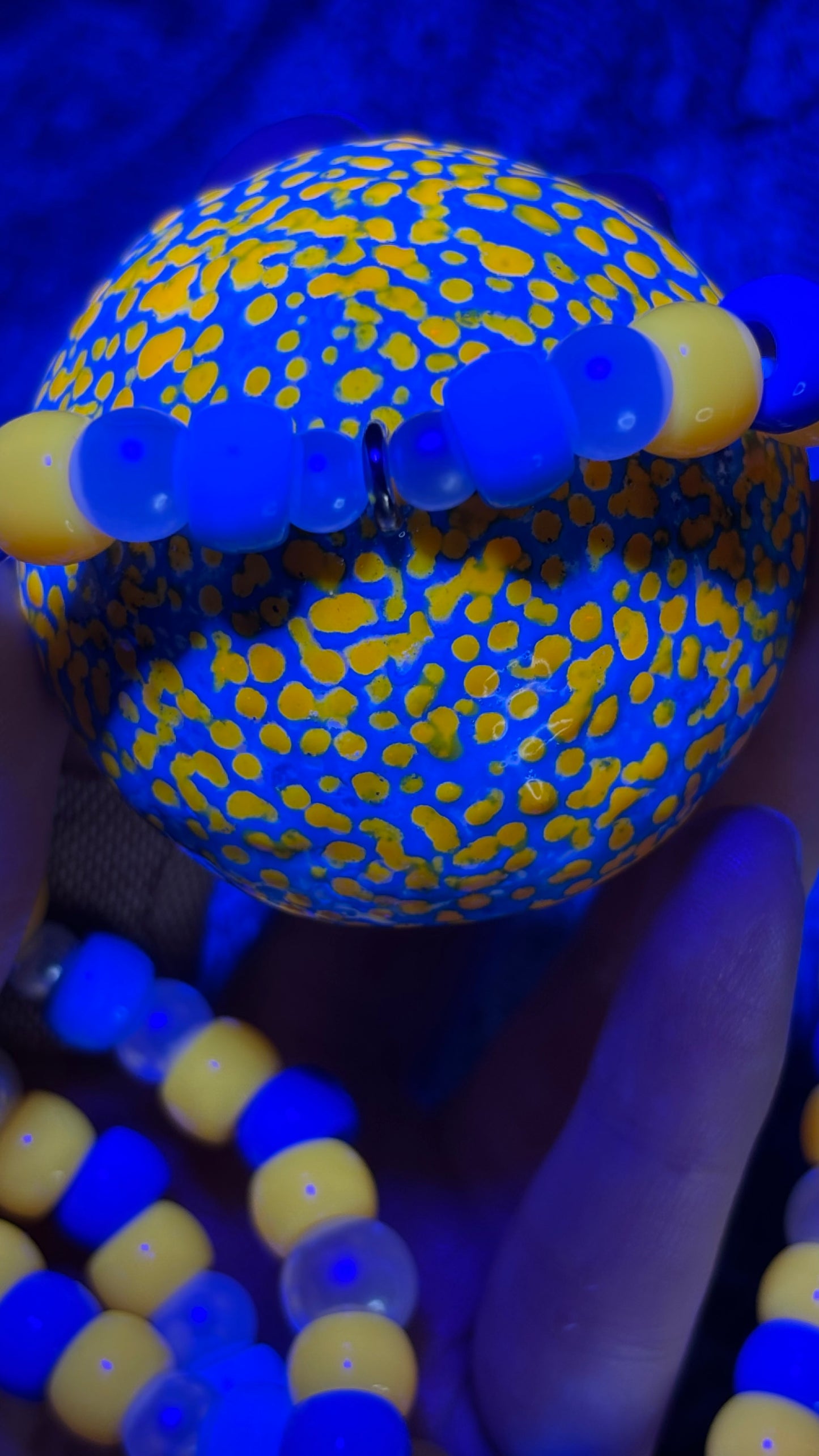 Blue Spotted Shroomie Stash Jar Necklace