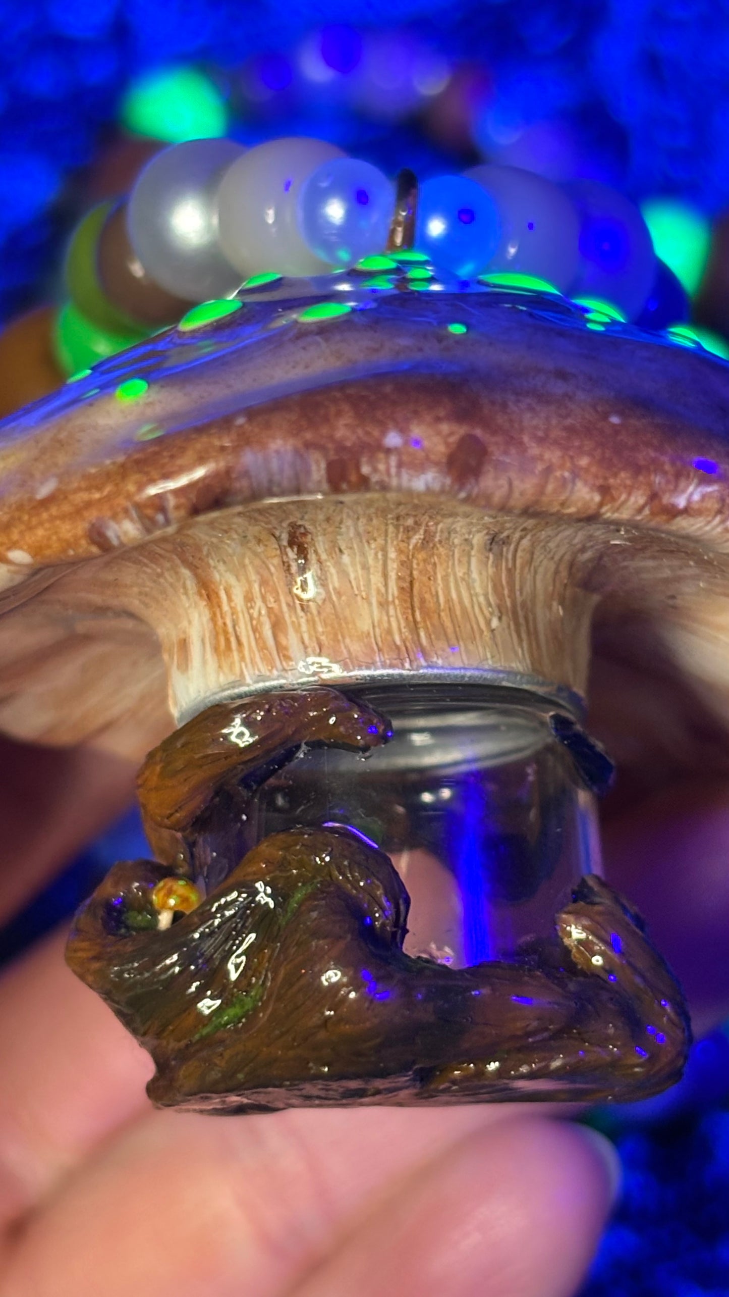 Brown And Green Spotted Mushroom Portal Stash Jar Necklace