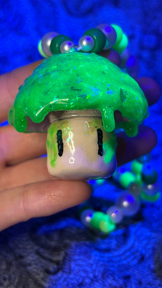 Green Glitter Shroomie Stash Jar Necklace
