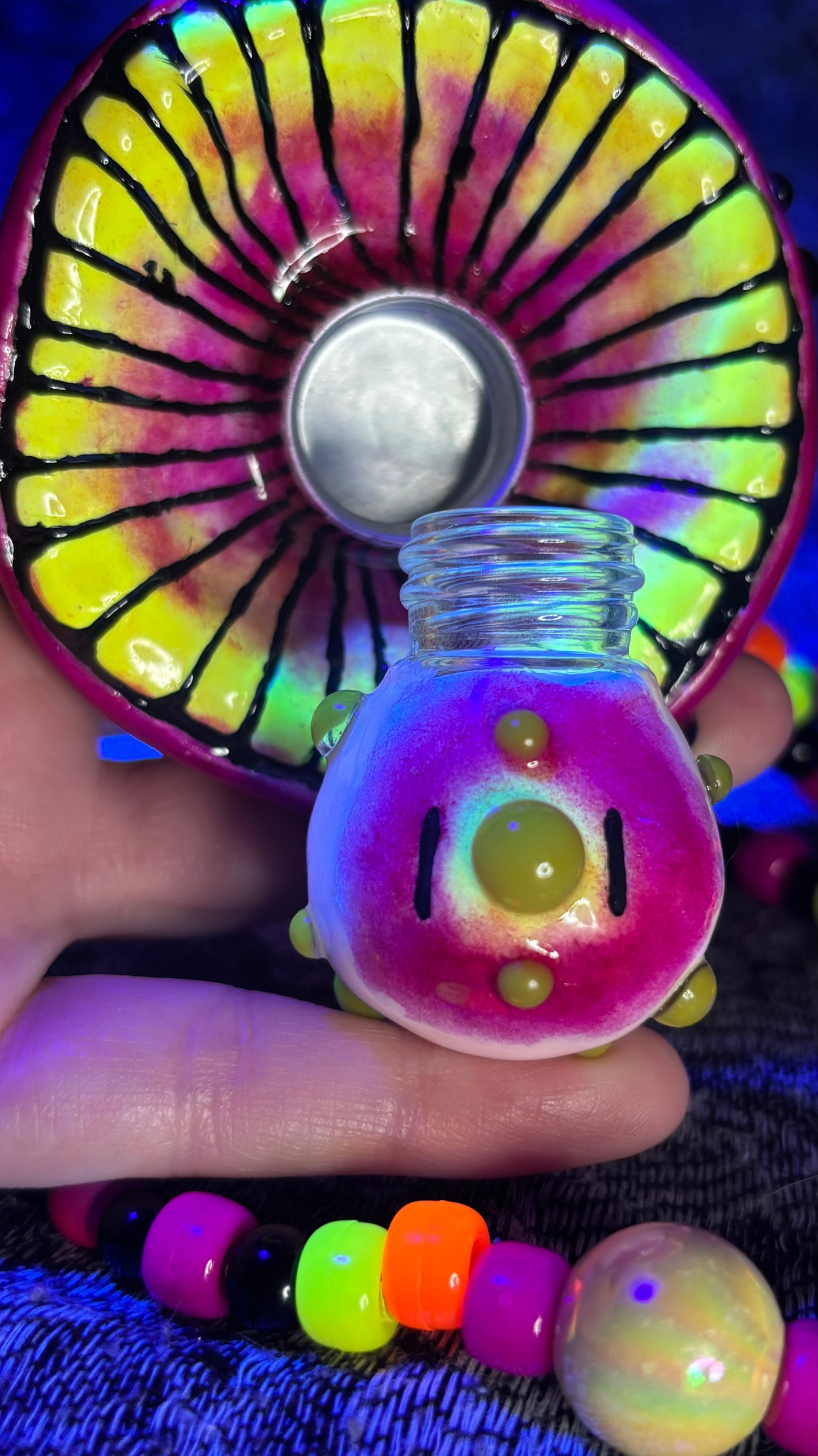 Black Spotted Shroomie Stash Jar Necklace (Color Changing Dots!)