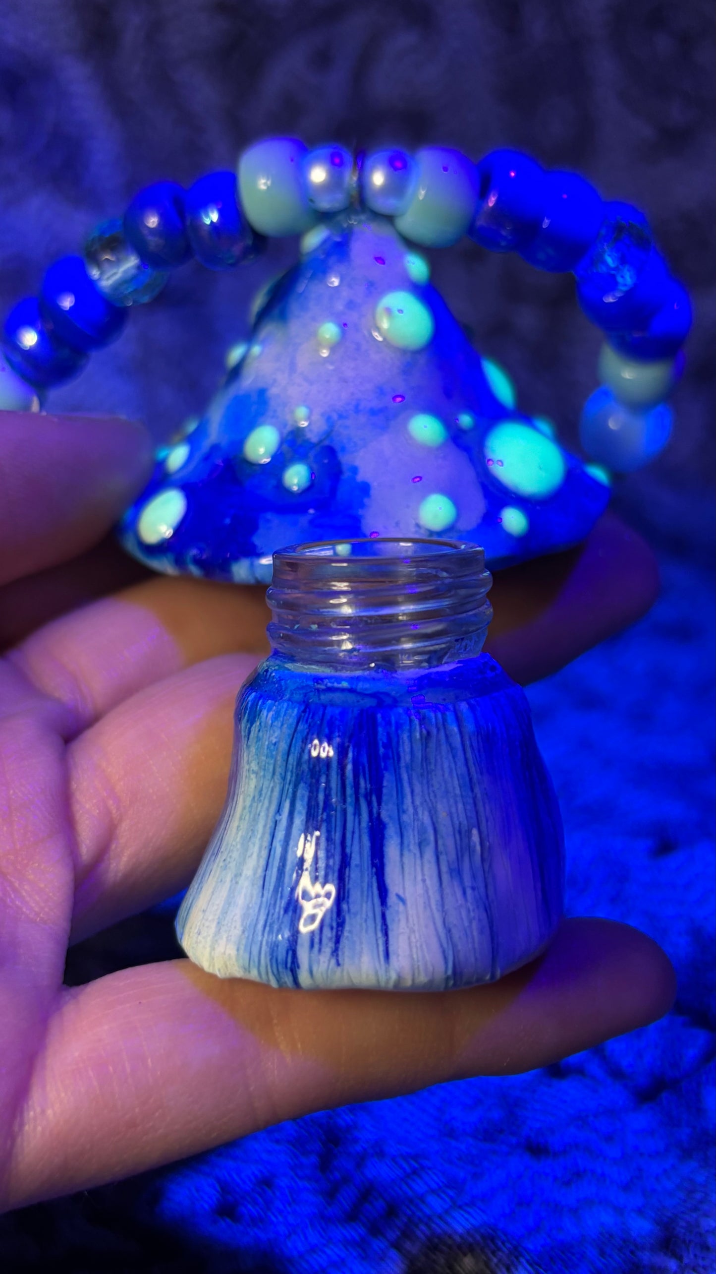 Blue/White Mushroom Stash Jar Necklace