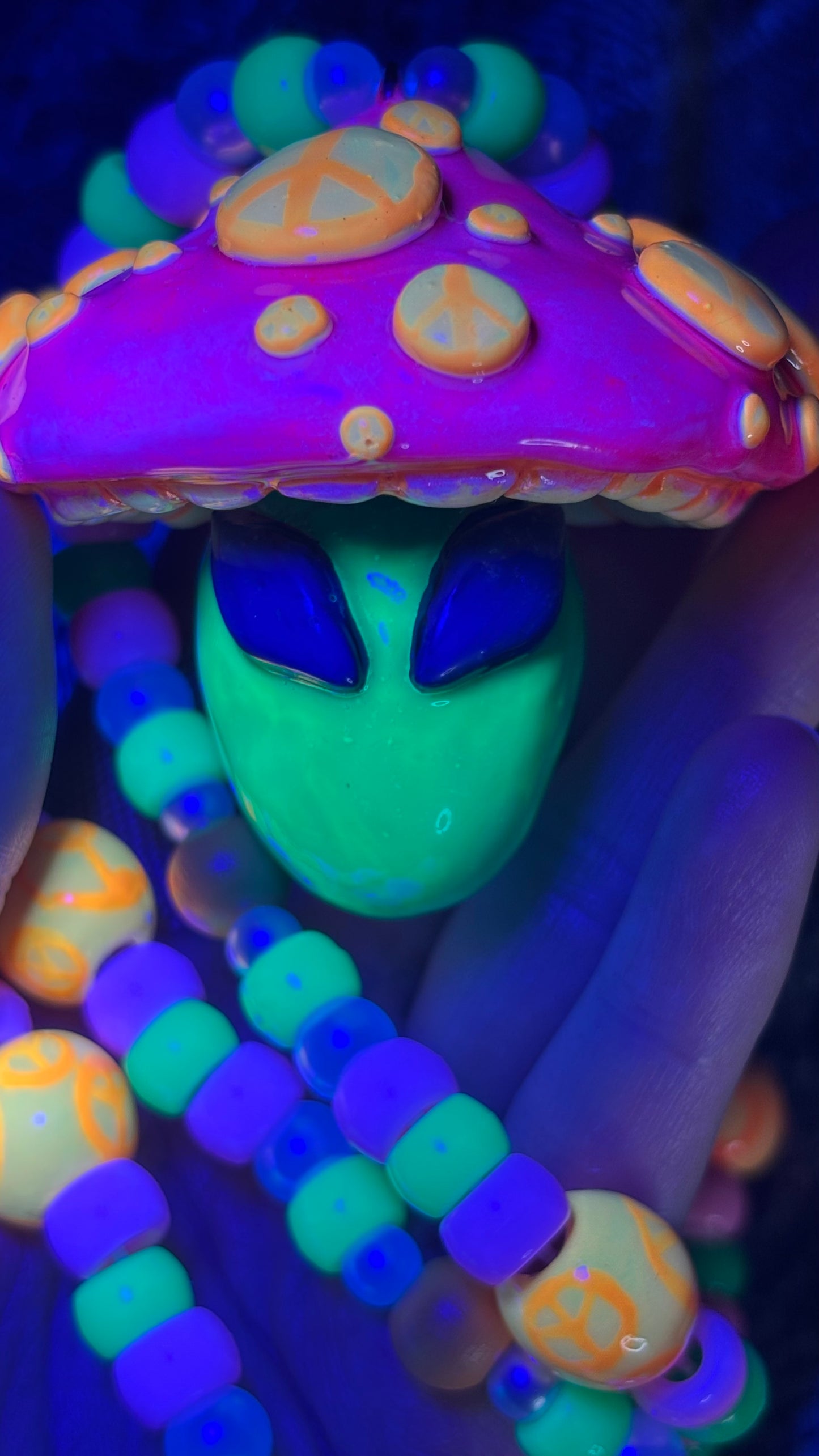 Peaceful Alien Shroomie Stash Jar Necklace (+Custom Beads)