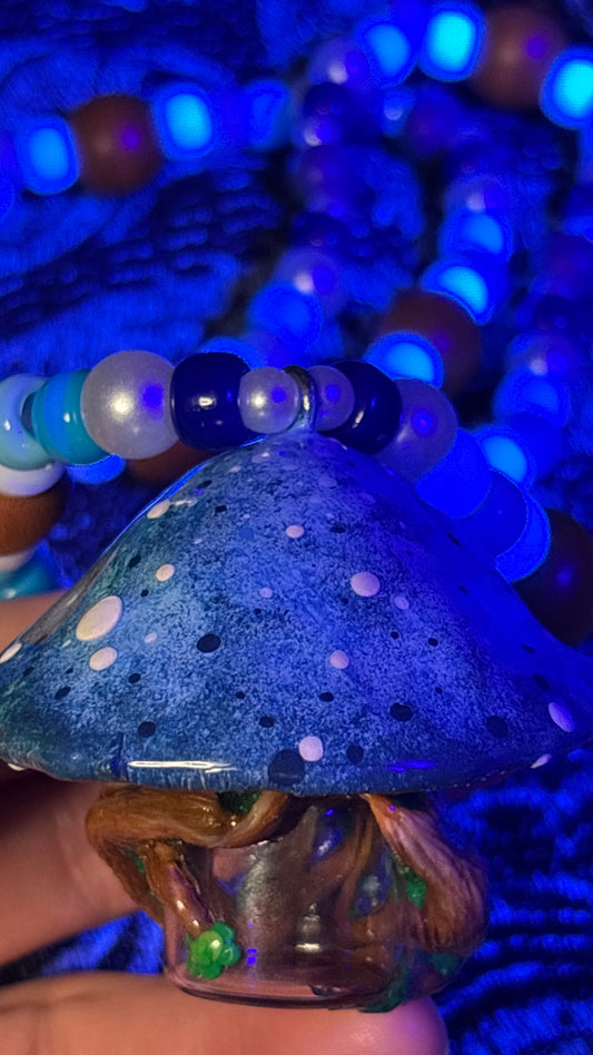Blue Mushroom Portal Stash Jar Necklace