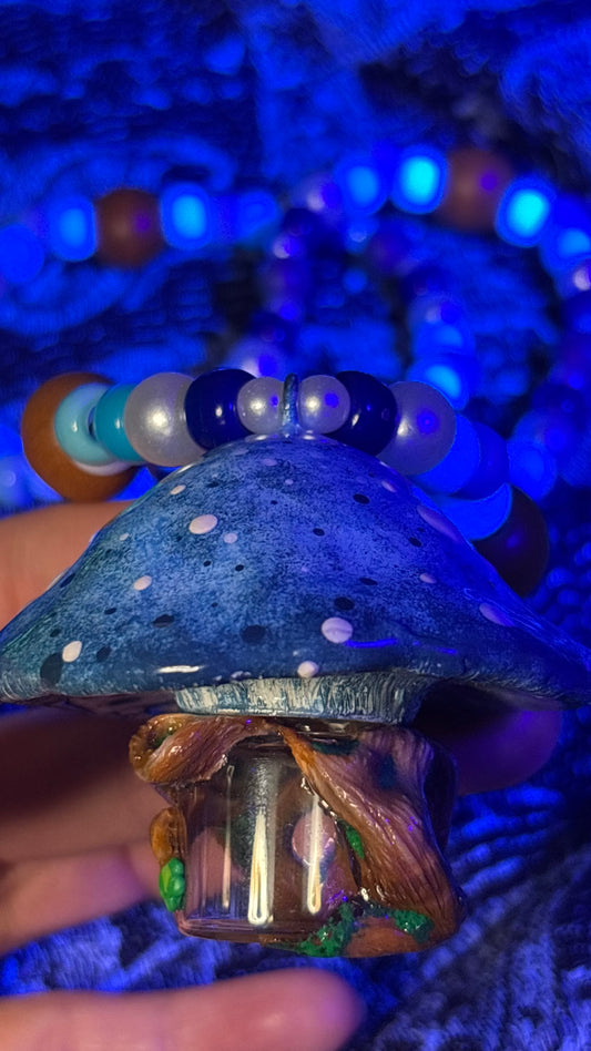 Blue Mushroom Portal Stash Jar Necklace