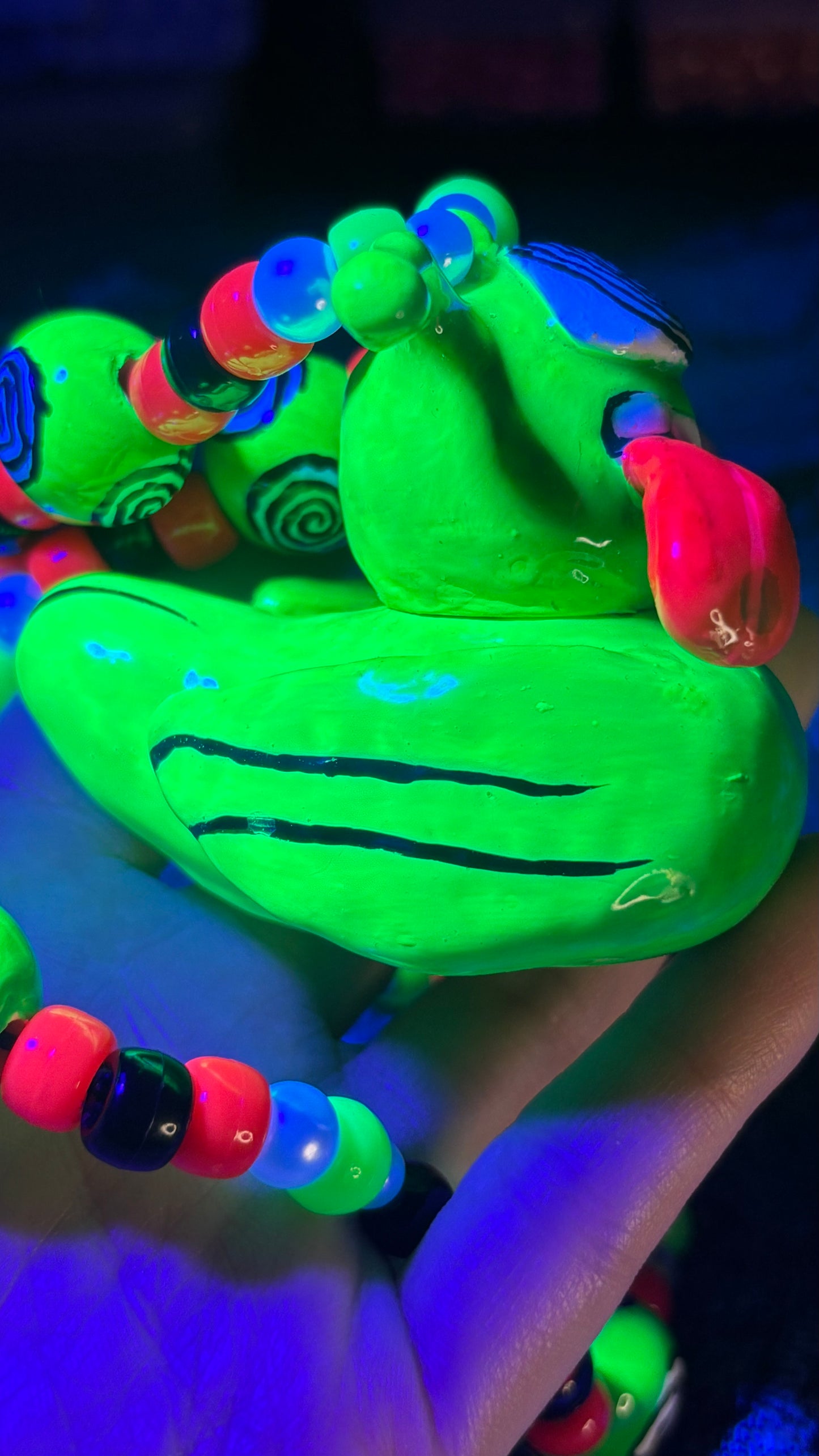 Neon Green Cyclops Duckie Stash Jar Necklace (Mini Magnet in Tongue +Custom Beads)