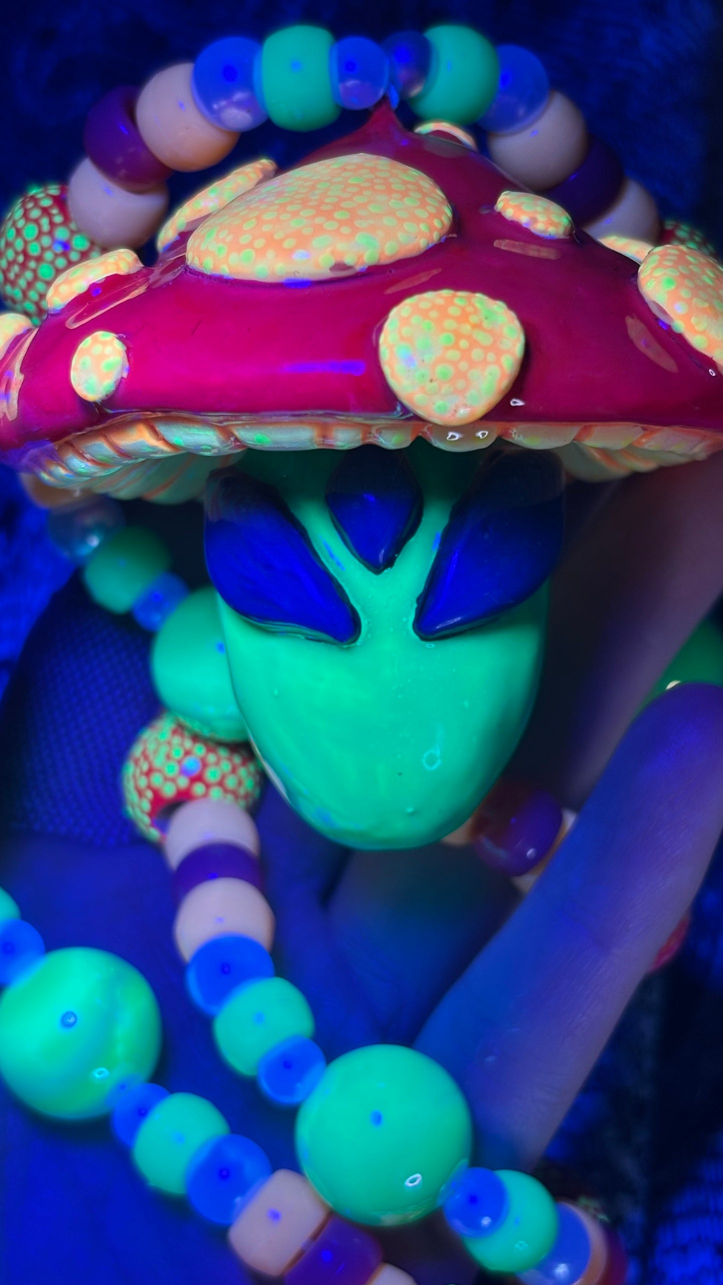 Spotted Alien Shroomie Stash Jar Necklace (+Custom Beads)