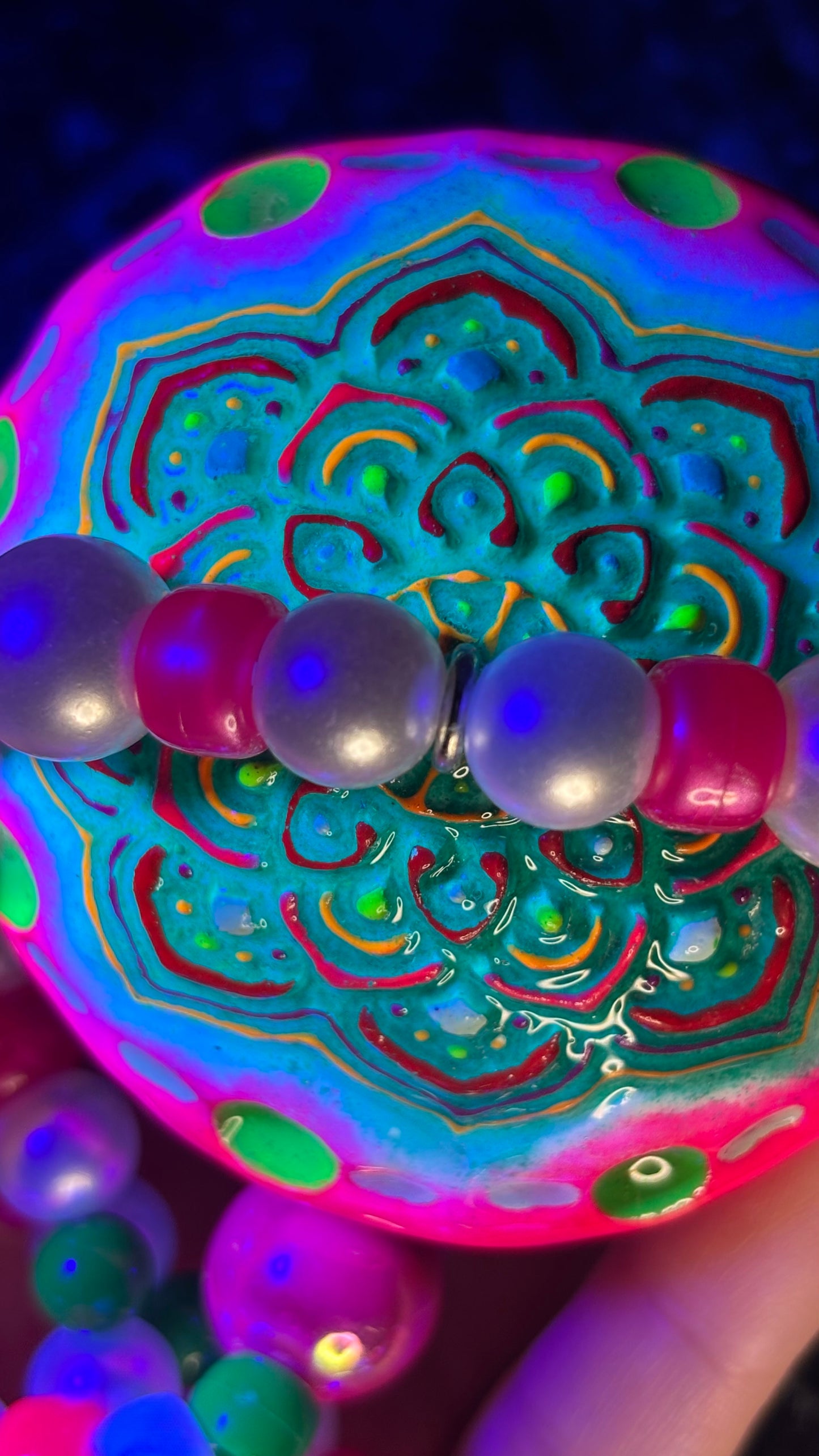 Green/Pink Flower Mandala Stash Jar Necklace