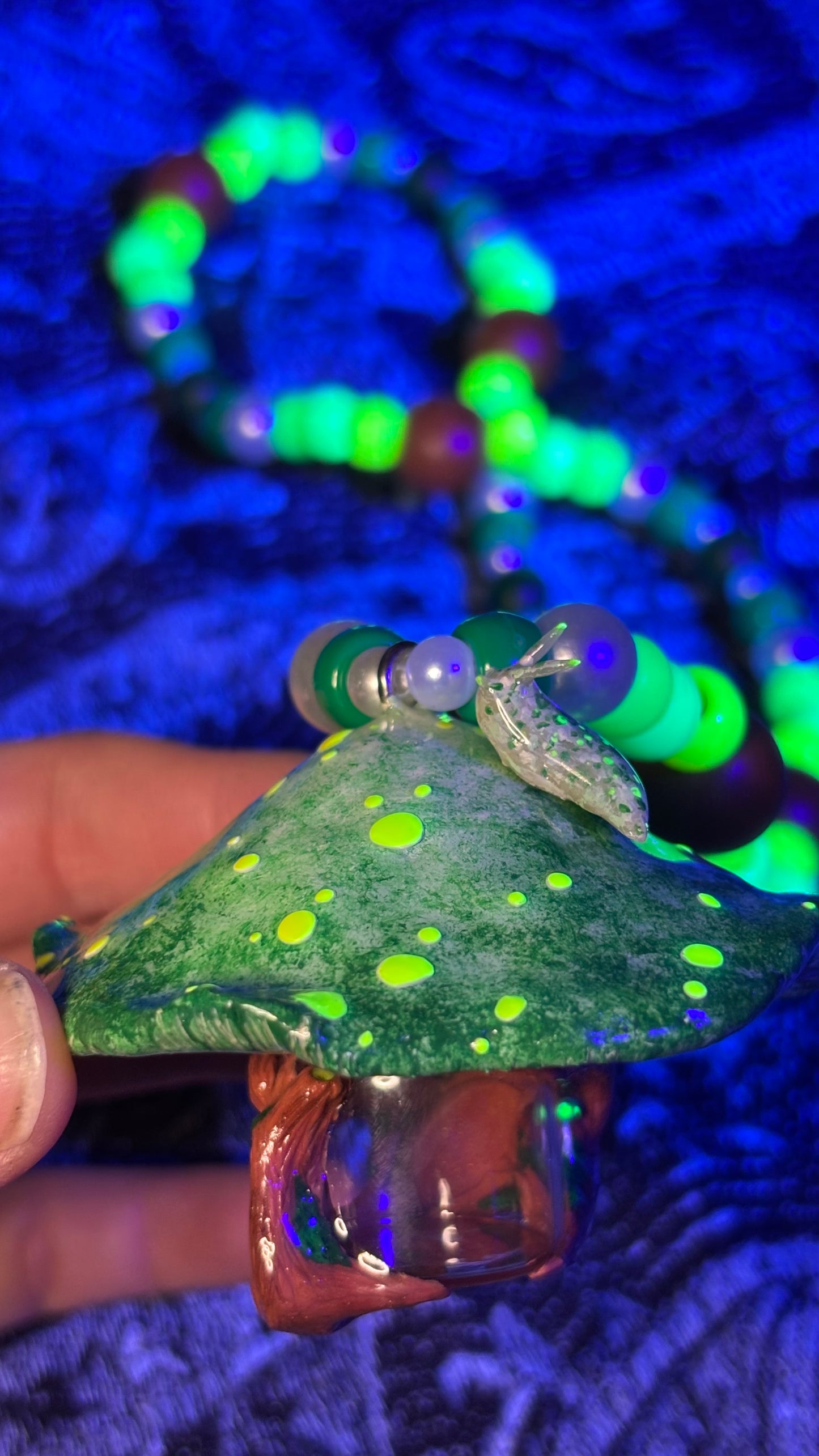 Green Slug Mushroom Stash Jar Necklace (+Magnet In Cap/+Mini Slug)